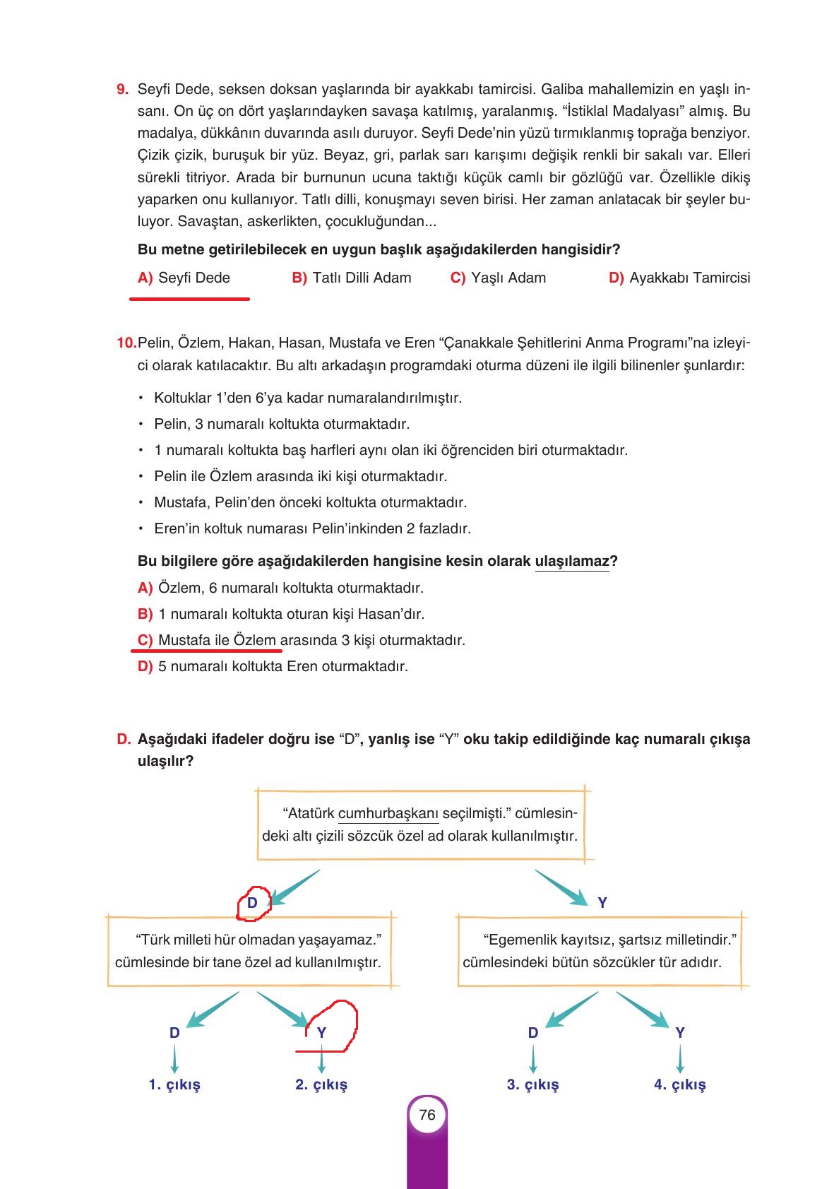 6. Sınıf Yıldırım Yayınları Türkçe Ders Kitabı Sayfa 76 Cevapları 6. Sınıf Yıldırım Yayınları Türkçe Ders Kitabı Sayfa 76 Cevapları