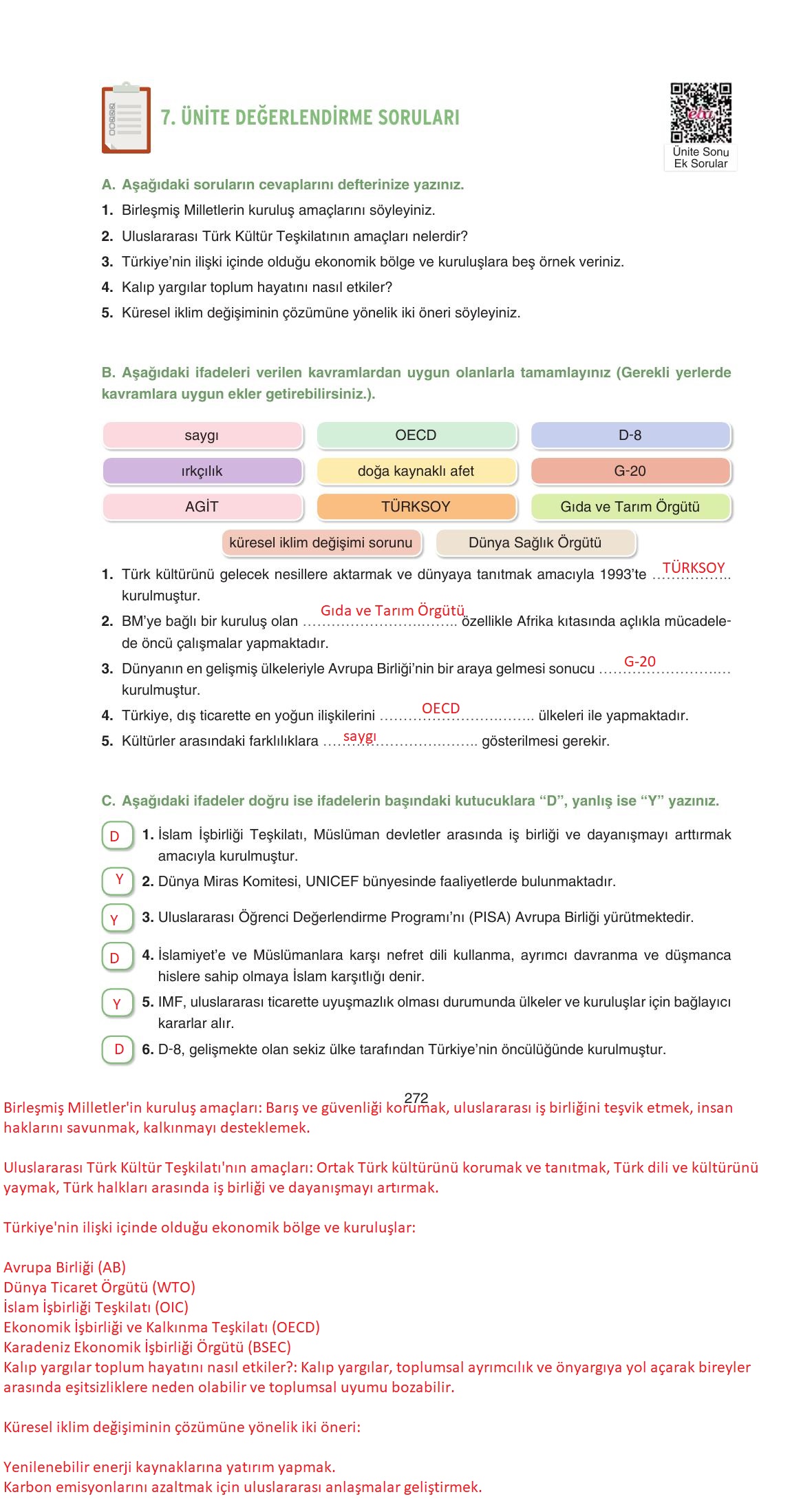 7. Sınıf Yıldırım Yayınları Sosyal Bilgiler Ders Kitabı Sayfa 272 Cevapları 7. Sınıf Yıldırım Yayınları Sosyal Bilgiler Ders Kitabı Sayfa 272 Cevapları