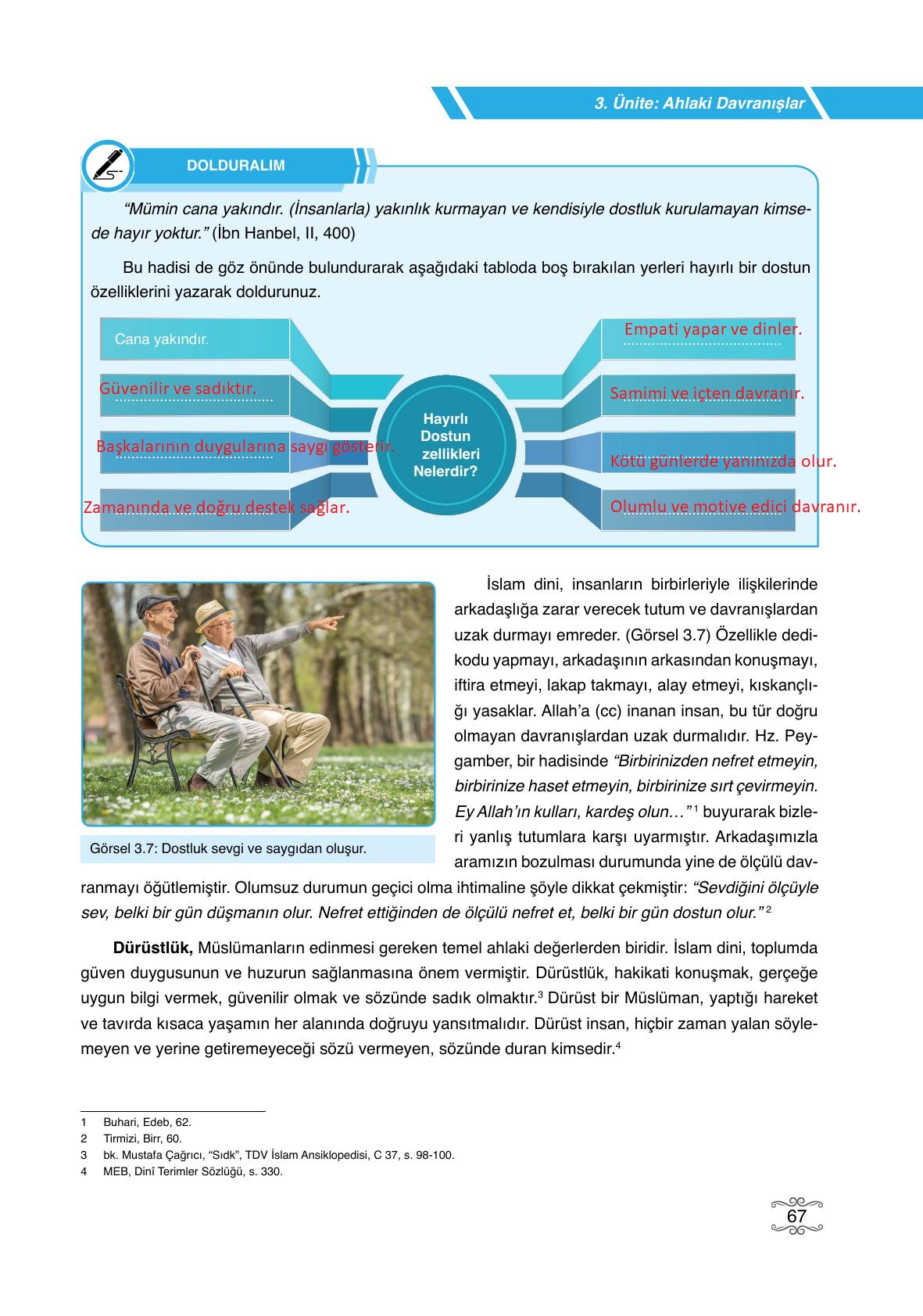 7. Sınıf Erkad Yayıncılık Din Kültürü Ve Ahlak Bilgisi Ders Kitabı Sayfa 67 Cevapları
