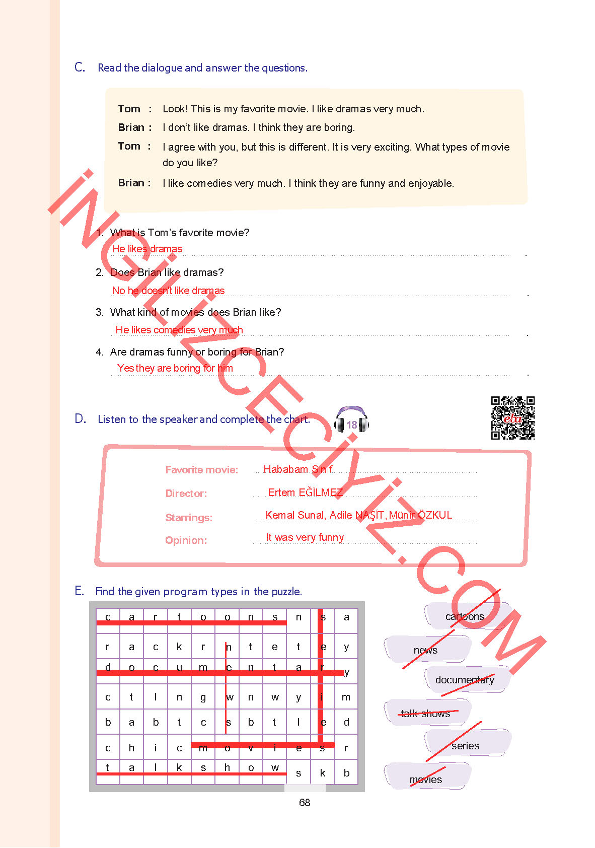 7. Sınıf Yıldırım Yayınları İngilizce Ders Kitabı Sayfa 68 Cevapları