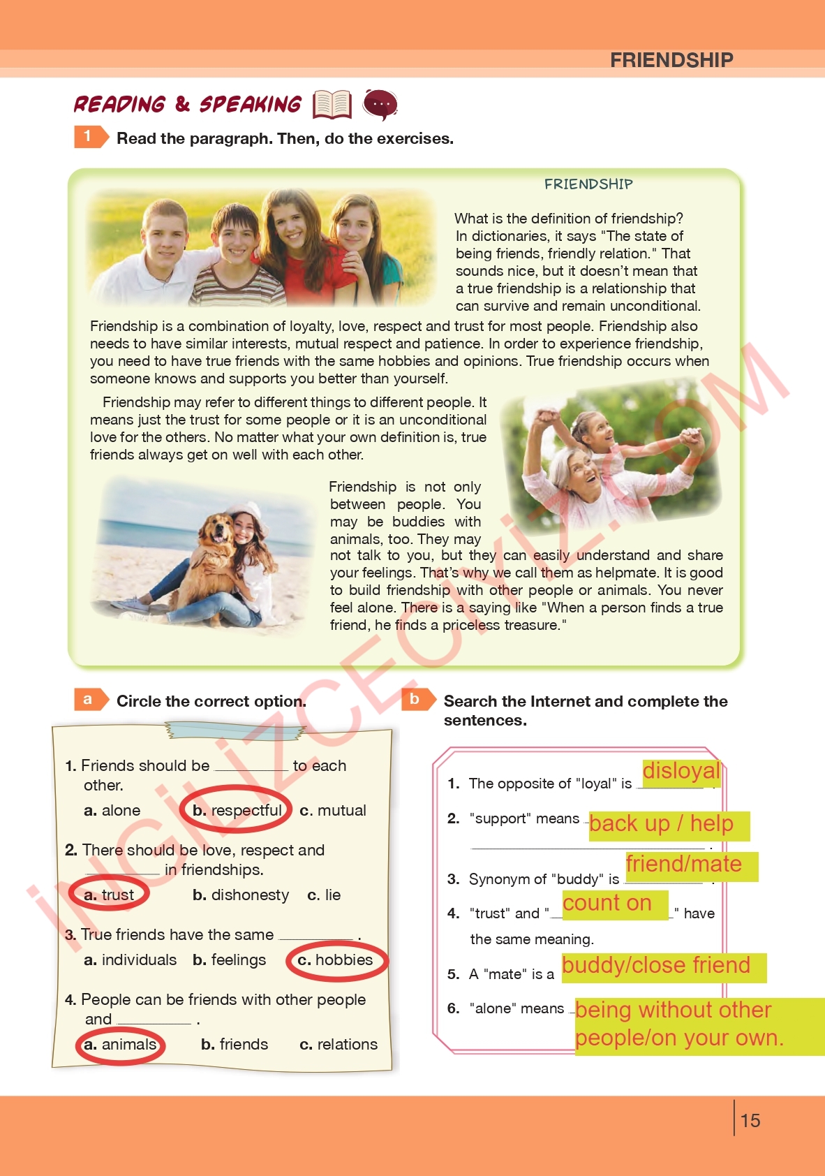 8. Sınıf Bilim Kültür Yayınları İngilizce Ders Kitabı Sayfa 15 Cevapları