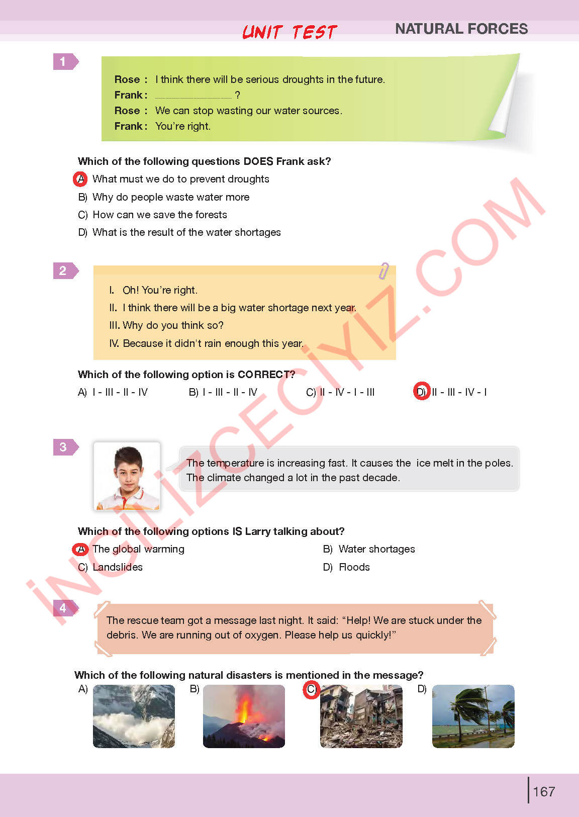 8. Sınıf Bilim Kültür Yayınları İngilizce Ders Kitabı Sayfa 167 Cevapları