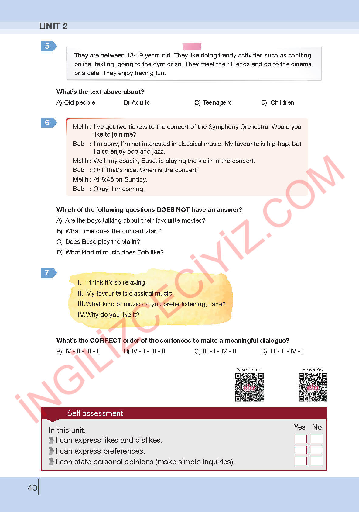 8. Sınıf Bilim Kültür Yayınları İngilizce Ders Kitabı Sayfa 40 Cevapları