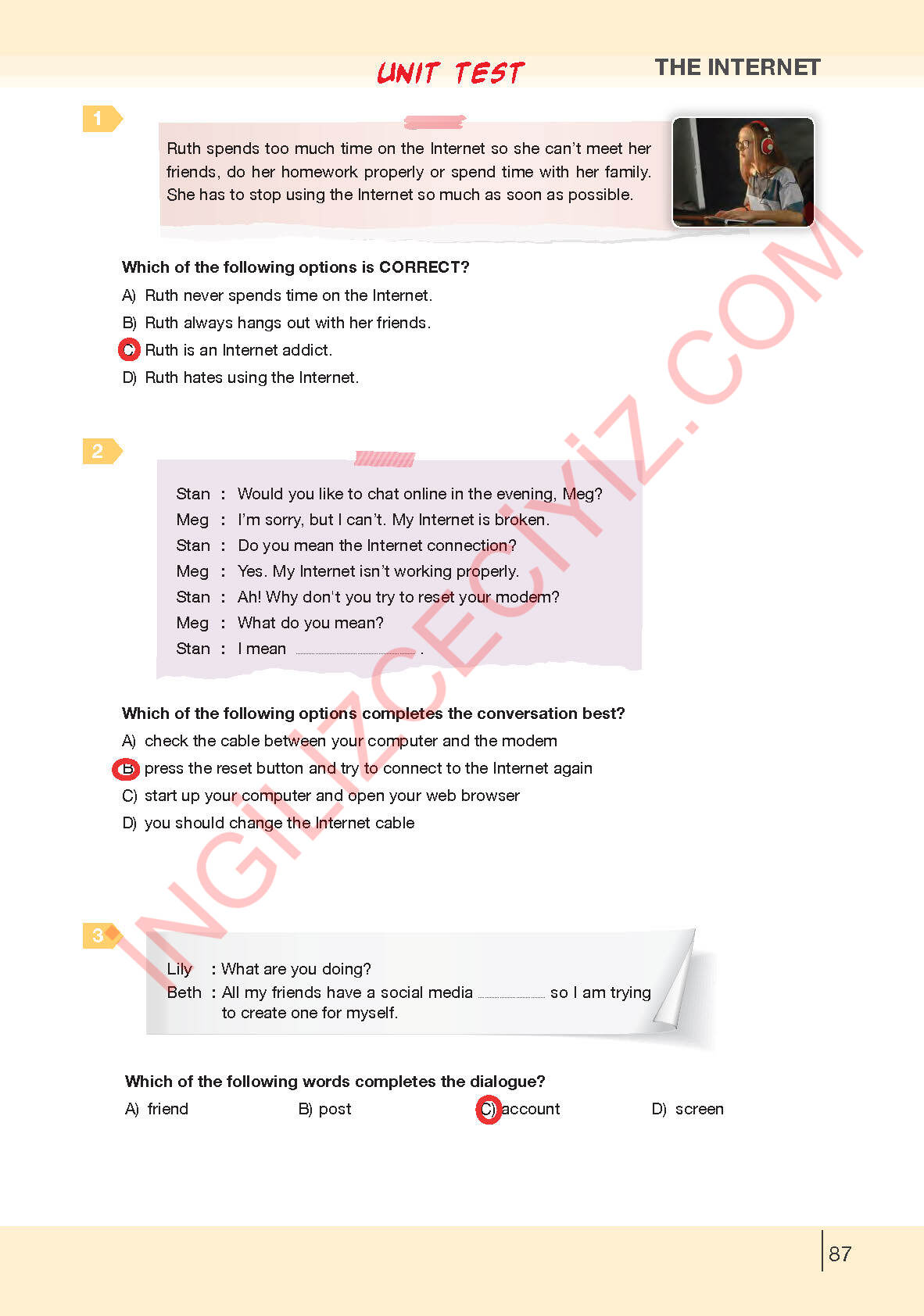 8. Sınıf Bilim Kültür Yayınları İngilizce Ders Kitabı Sayfa 87 Cevapları