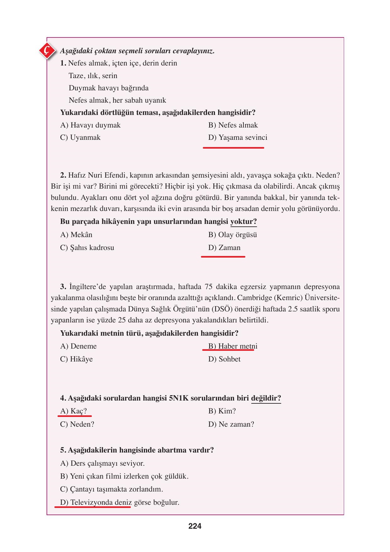 8. Sınıf Hecce Yayıncılık Türkçe Ders Kitabı Sayfa 224 Cevapları 8. Sınıf Hecce Yayıncılık Türkçe Ders Kitabı Sayfa 224 Cevapları