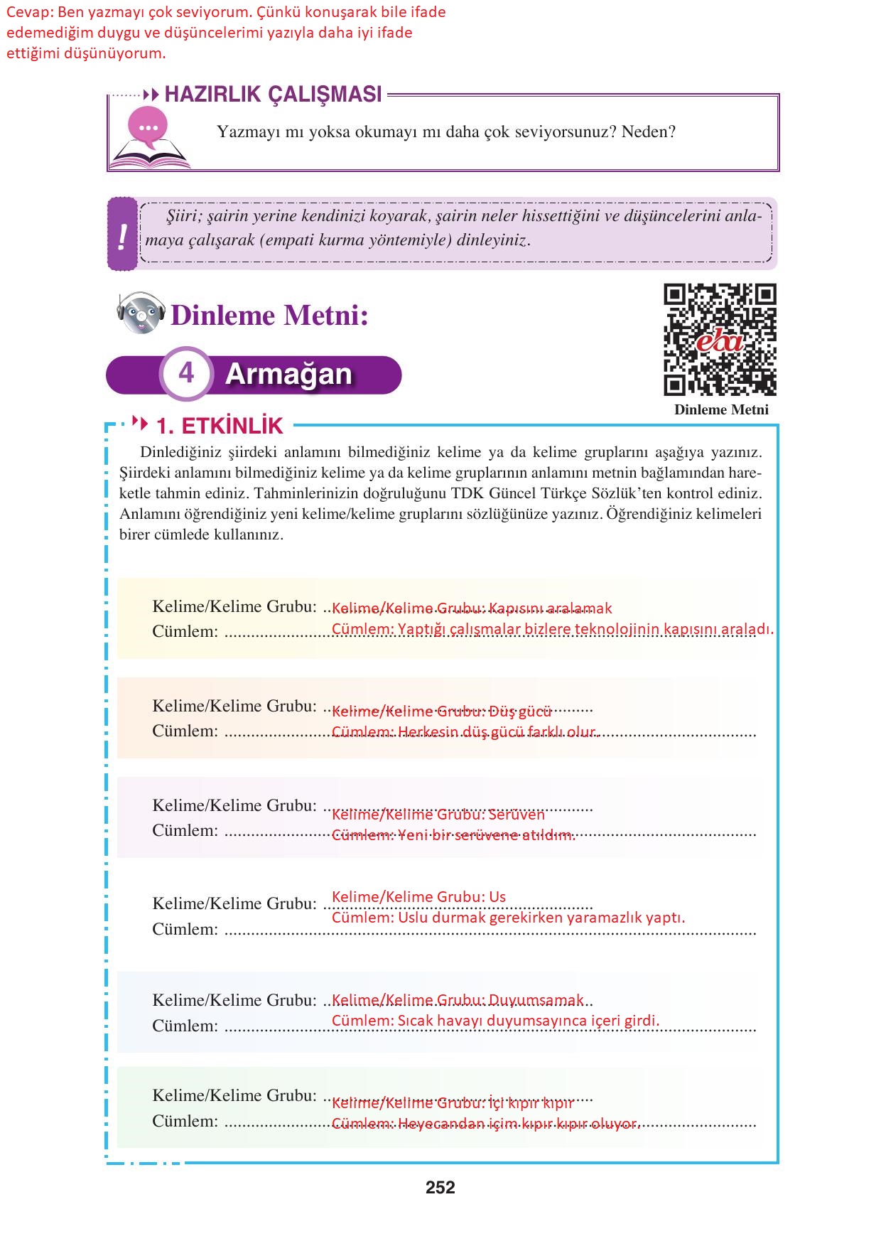 8. Sınıf Hecce Yayıncılık Türkçe Ders Kitabı Sayfa 252 Cevapları 8. Sınıf Hecce Yayıncılık Türkçe Ders Kitabı Sayfa 252 Cevapları
