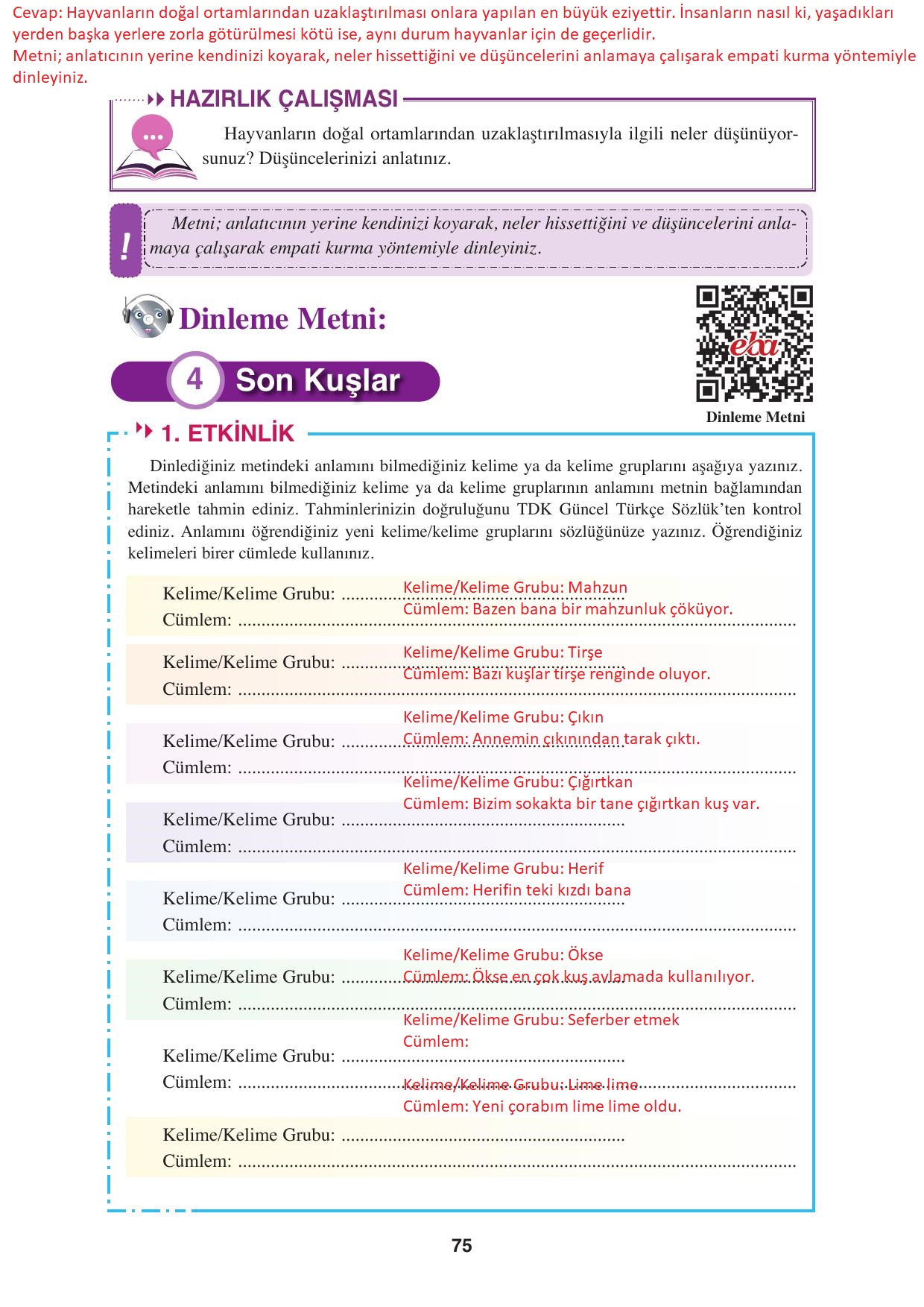 8. Sınıf Hecce Yayıncılık Türkçe Ders Kitabı Sayfa 75 Cevapları 8. Sınıf Hecce Yayıncılık Türkçe Ders Kitabı Sayfa 75 Cevapları