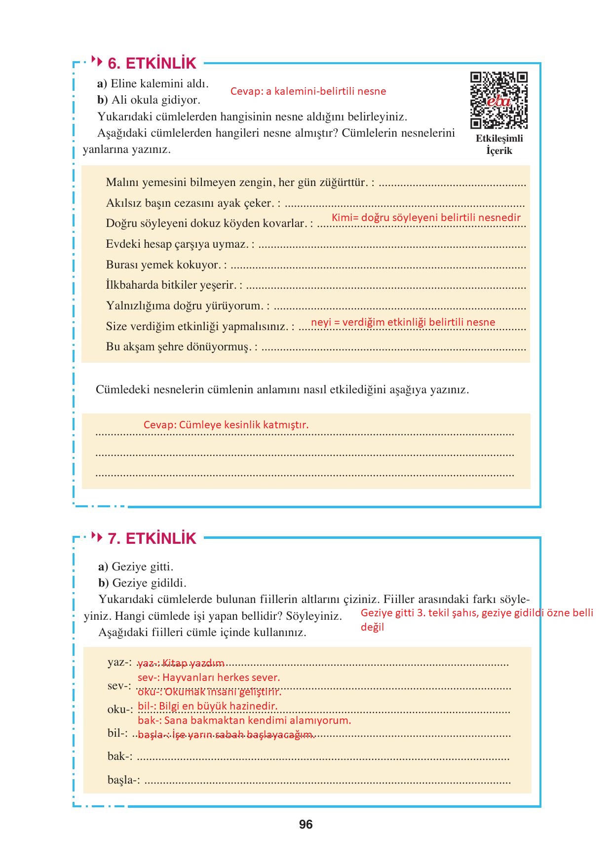 8. Sınıf Hecce Yayıncılık Türkçe Ders Kitabı Sayfa 96 Cevapları