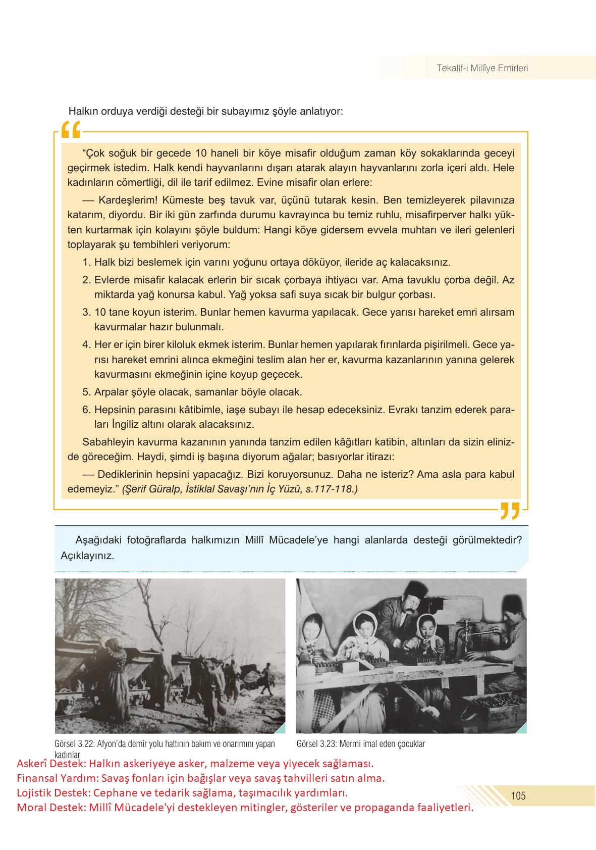 8. Sınıf Semih Ofset SEK Yayınları İnkılap Tarihi Ders Kitabı Sayfa 105 Cevapları