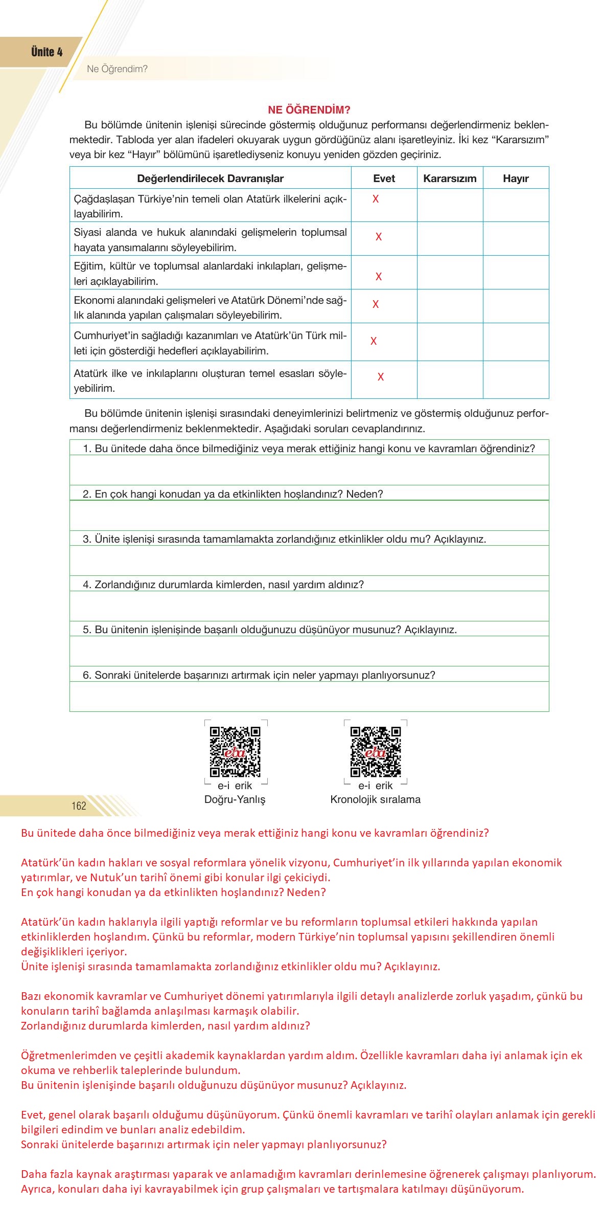 8. Sınıf Semih Ofset SEK Yayınları İnkılap Tarihi Ders Kitabı Sayfa 162 Cevapları