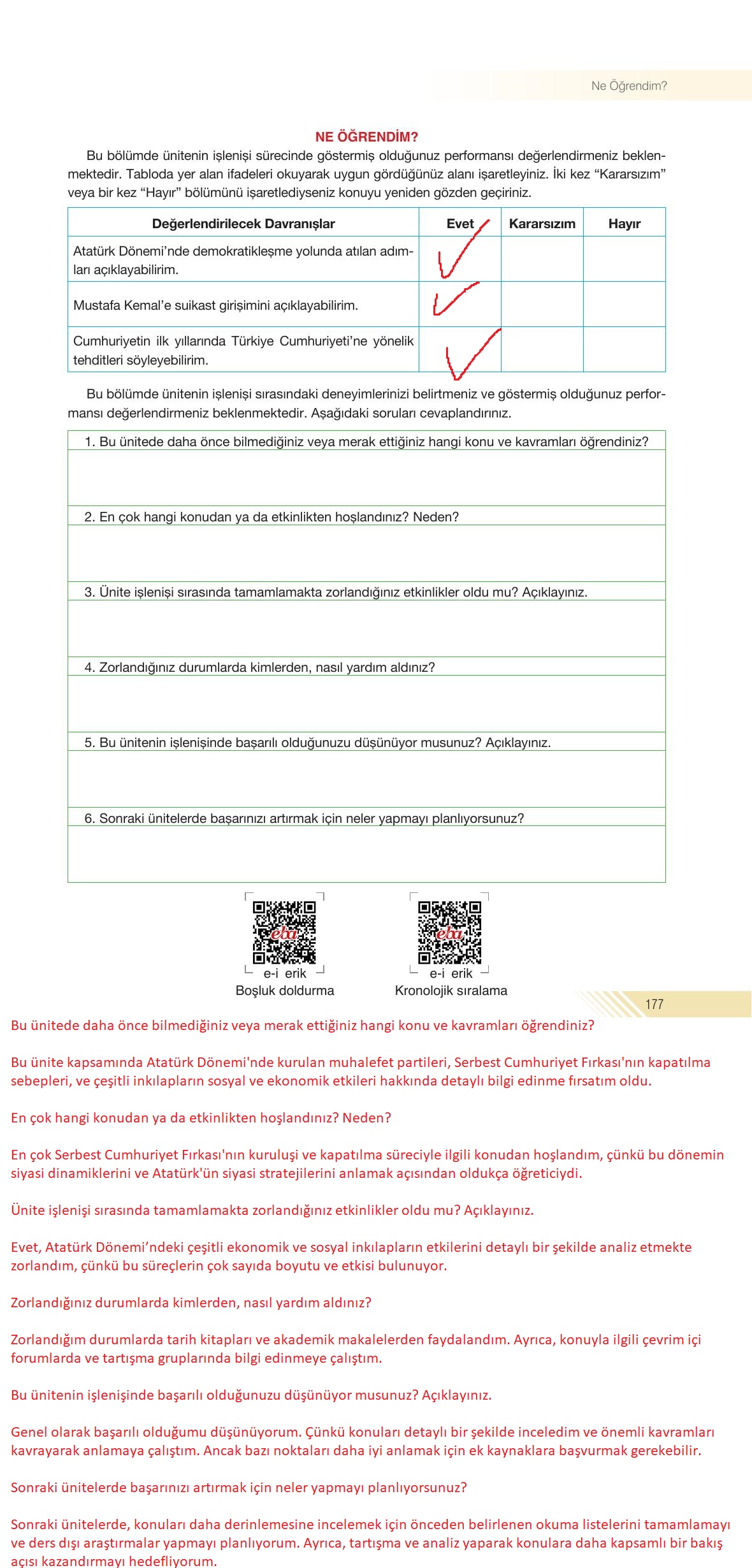 8. Sınıf Semih Ofset SEK Yayınları İnkılap Tarihi Ders Kitabı Sayfa 177 Cevapları