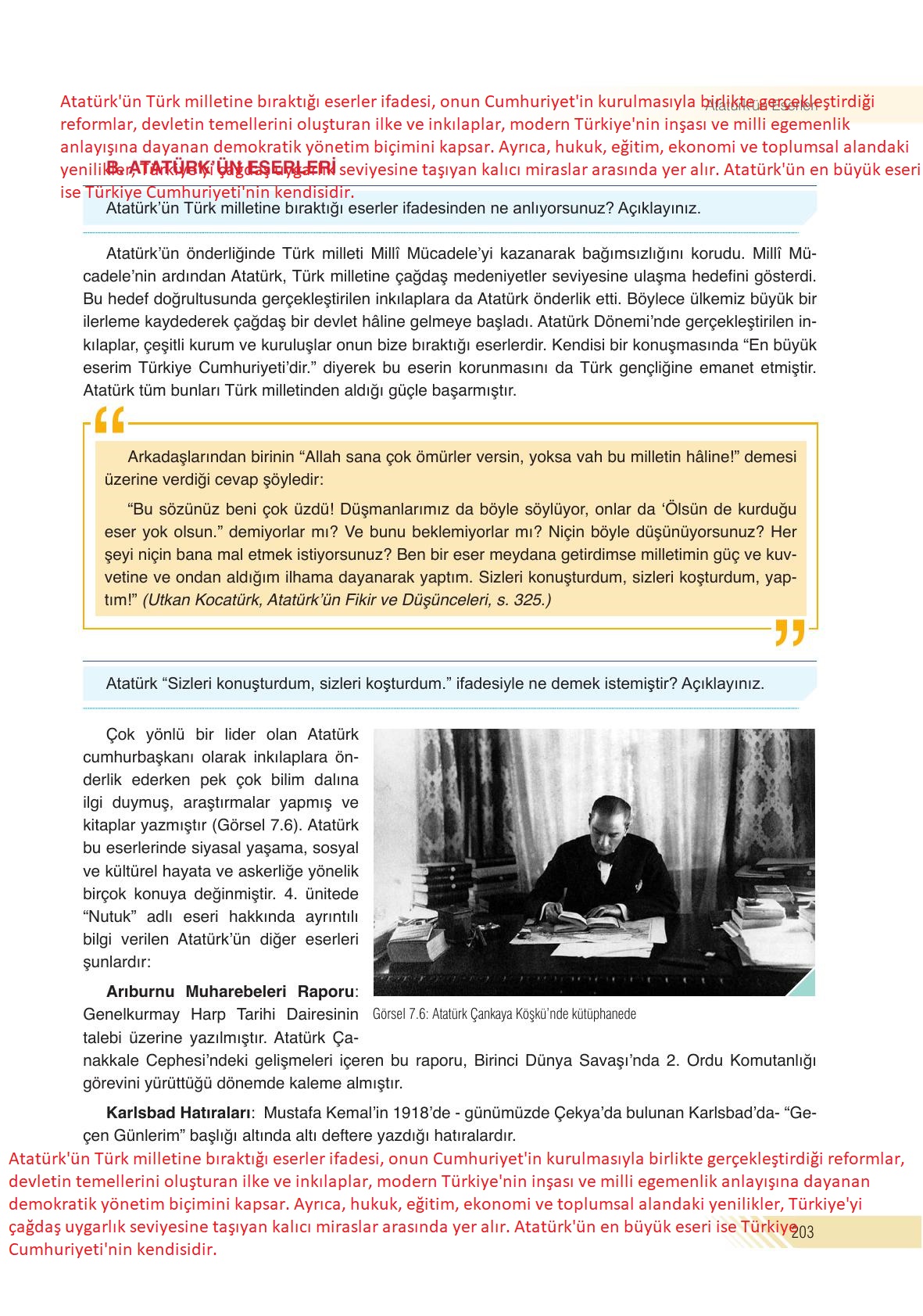 8. Sınıf Semih Ofset SEK Yayınları İnkılap Tarihi Ders Kitabı Sayfa 203 Cevapları