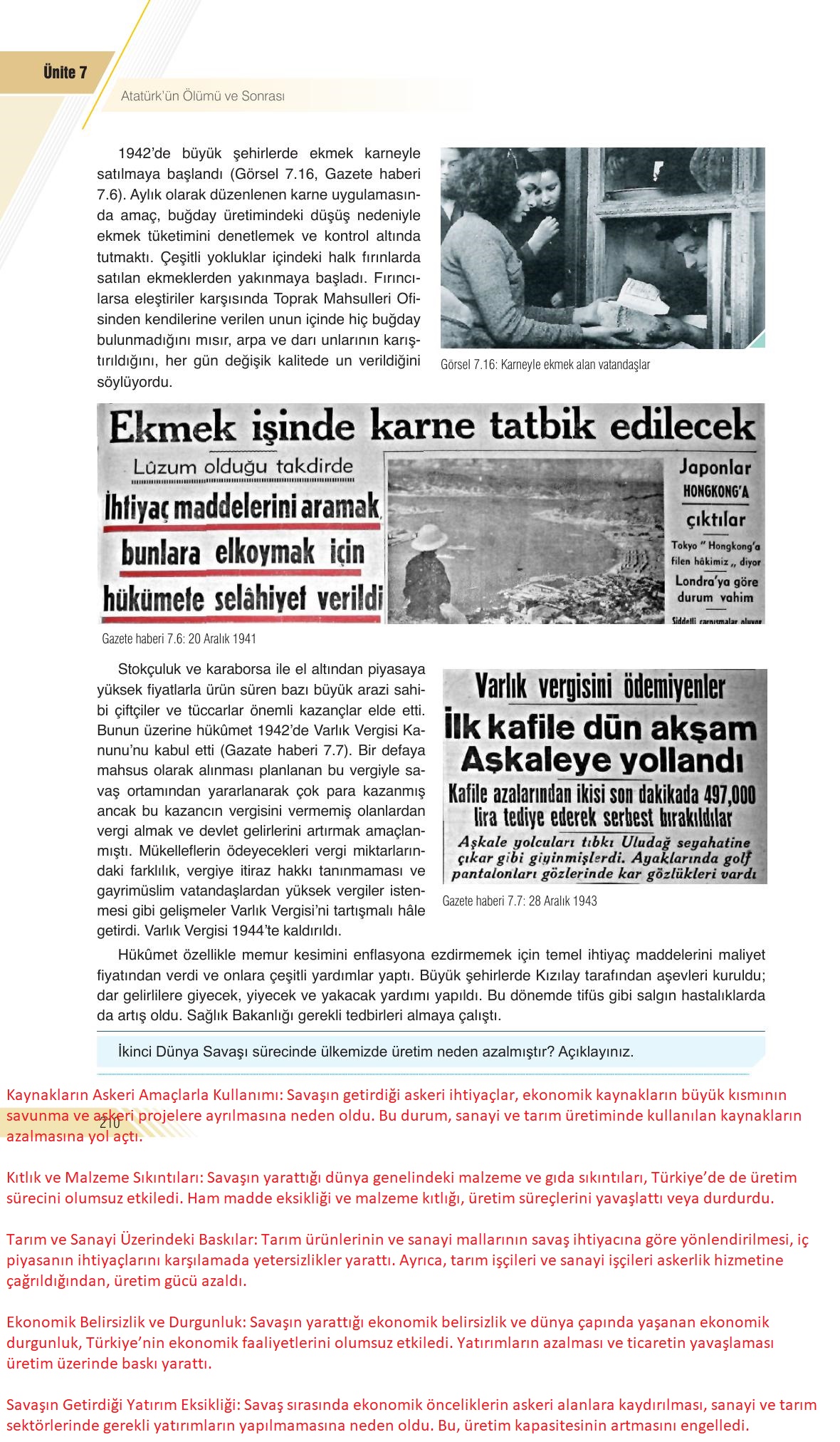 8. Sınıf Semih Ofset SEK Yayınları İnkılap Tarihi Ders Kitabı Sayfa 210 Cevapları