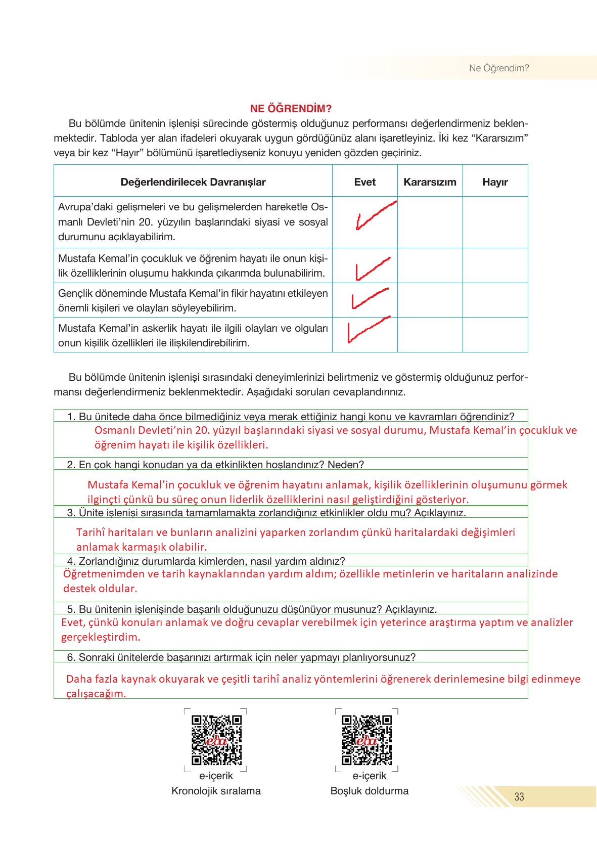 8. Sınıf Semih Ofset SEK Yayınları İnkılap Tarihi Ders Kitabı Sayfa 33 Cevapları