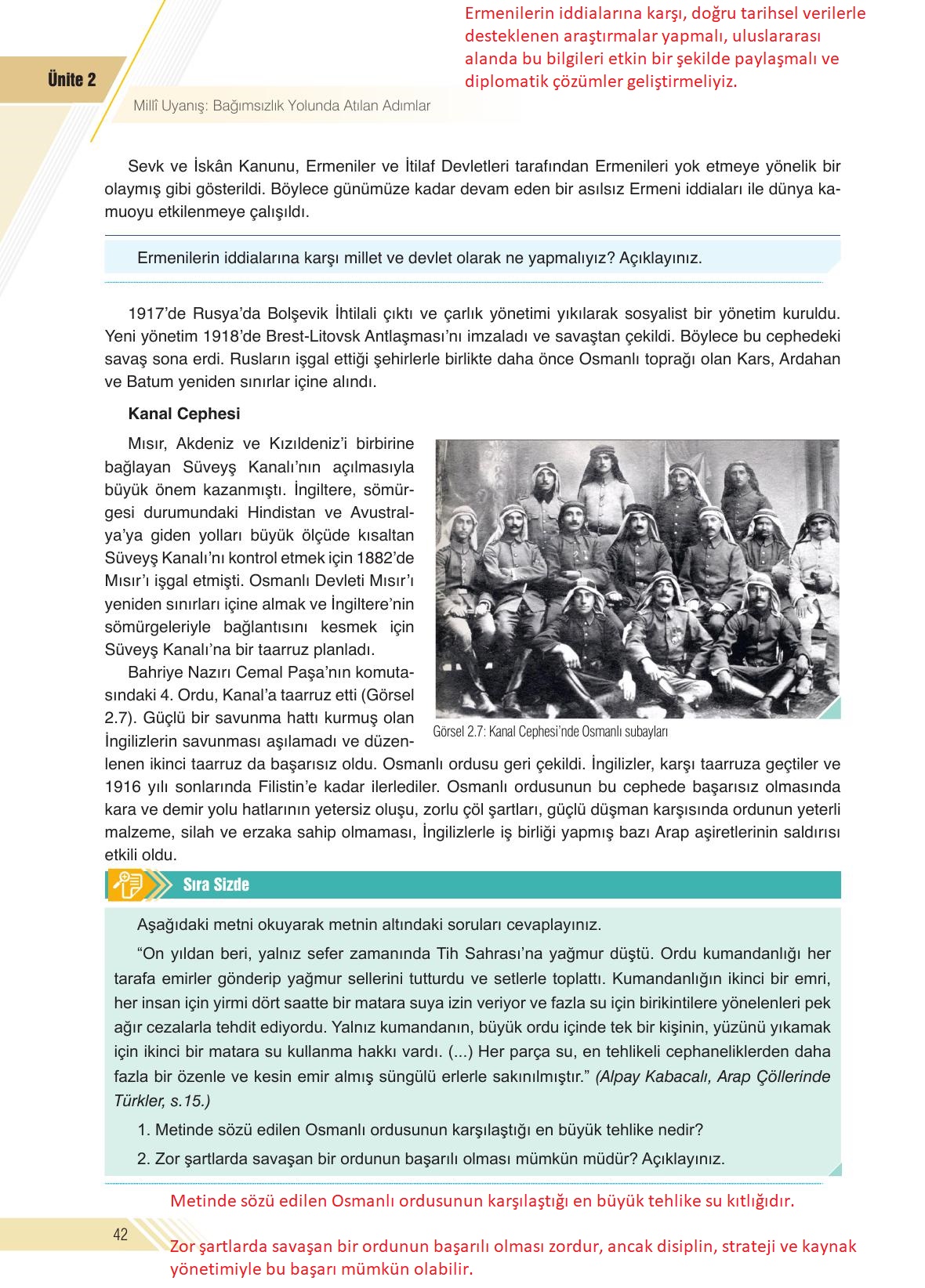 8. Sınıf Semih Ofset SEK Yayınları İnkılap Tarihi Ders Kitabı Sayfa 42 Cevapları