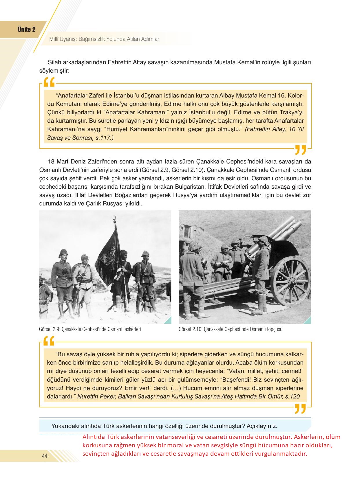 8. Sınıf Semih Ofset SEK Yayınları İnkılap Tarihi Ders Kitabı Sayfa 44 Cevapları