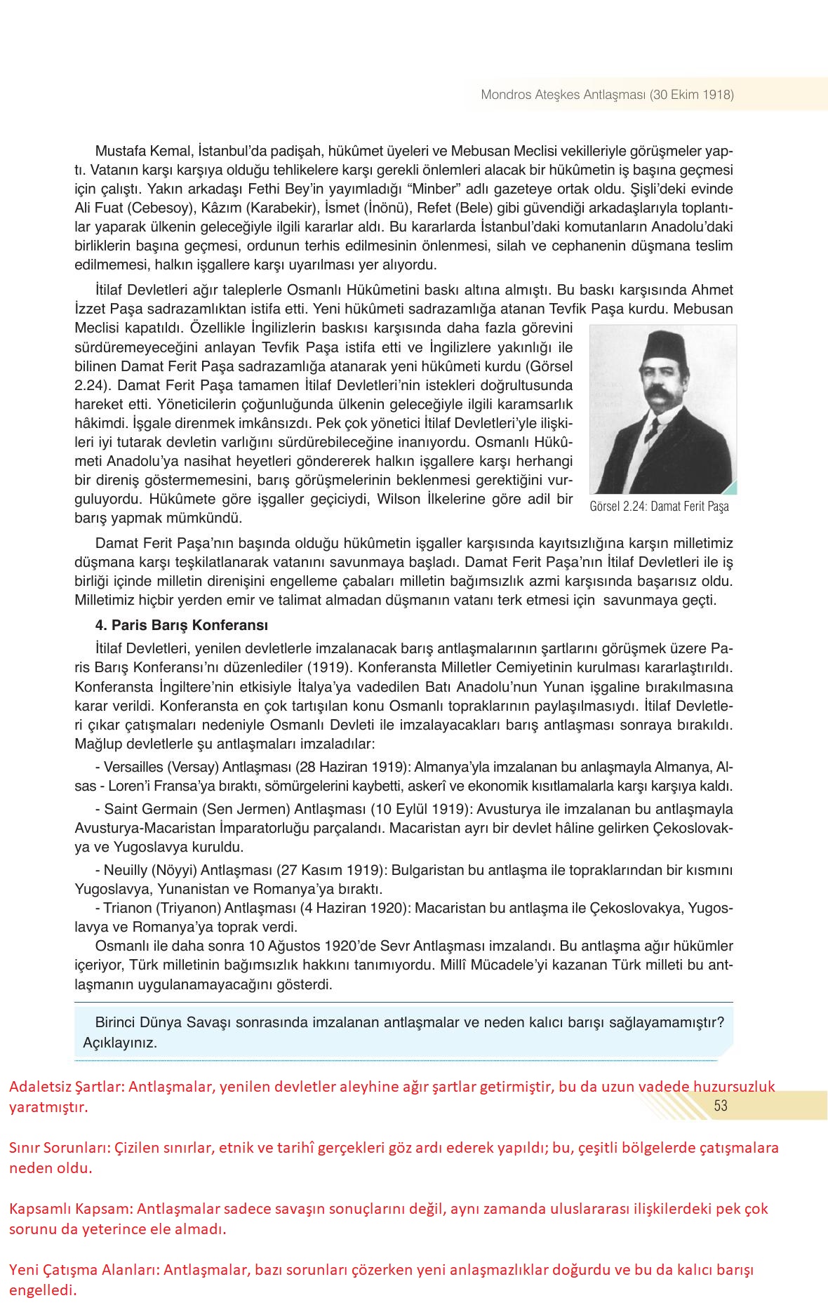 8. Sınıf Semih Ofset SEK Yayınları İnkılap Tarihi Ders Kitabı Sayfa 53 Cevapları