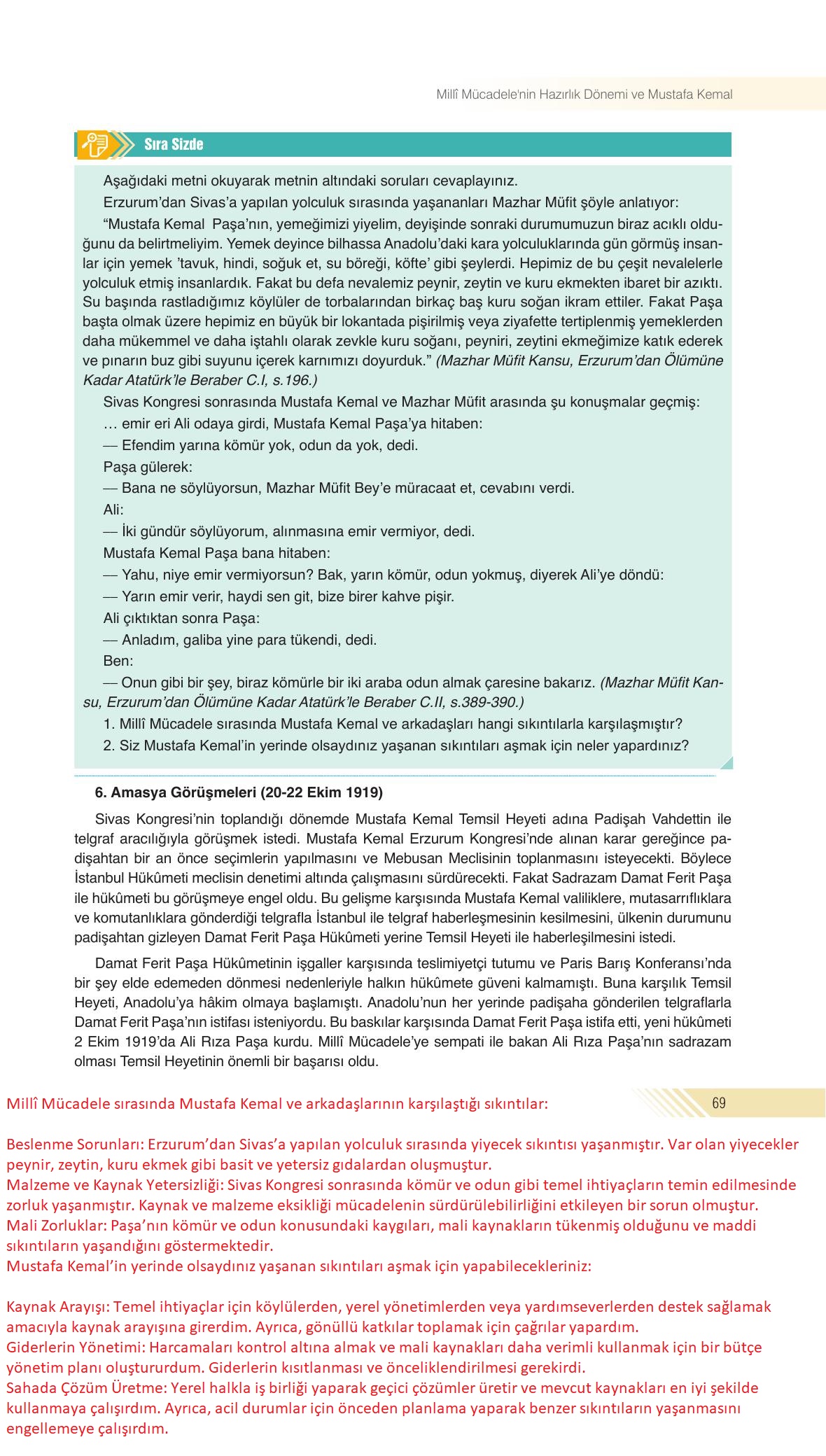 8. Sınıf Semih Ofset SEK Yayınları İnkılap Tarihi Ders Kitabı Sayfa 69 Cevapları