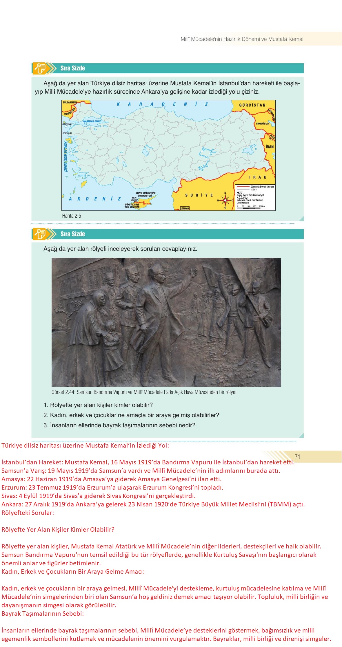 8. Sınıf Semih Ofset SEK Yayınları İnkılap Tarihi Ders Kitabı Sayfa 71 Cevapları