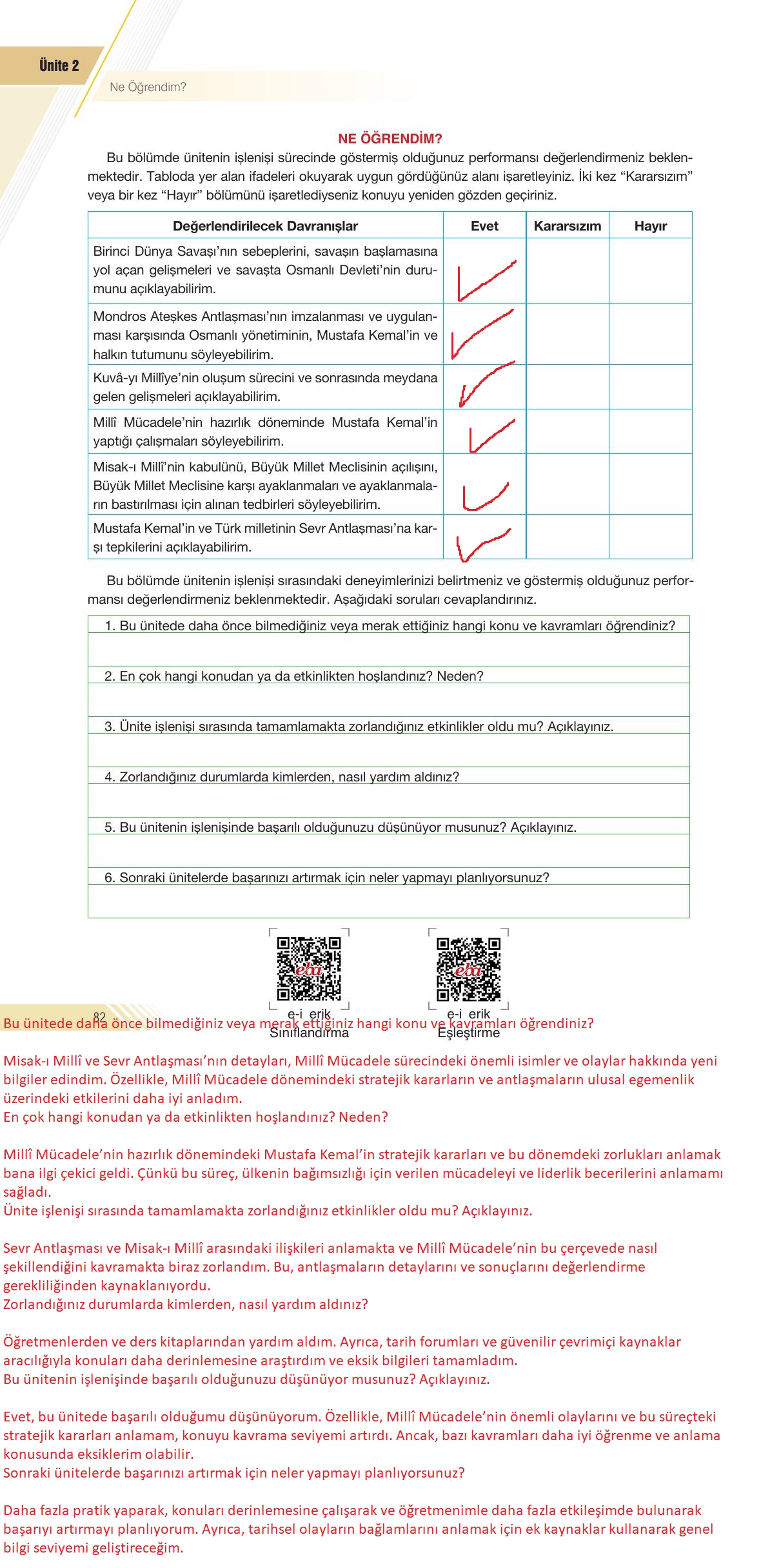 8. Sınıf Semih Ofset SEK Yayınları İnkılap Tarihi Ders Kitabı Sayfa 82 Cevapları