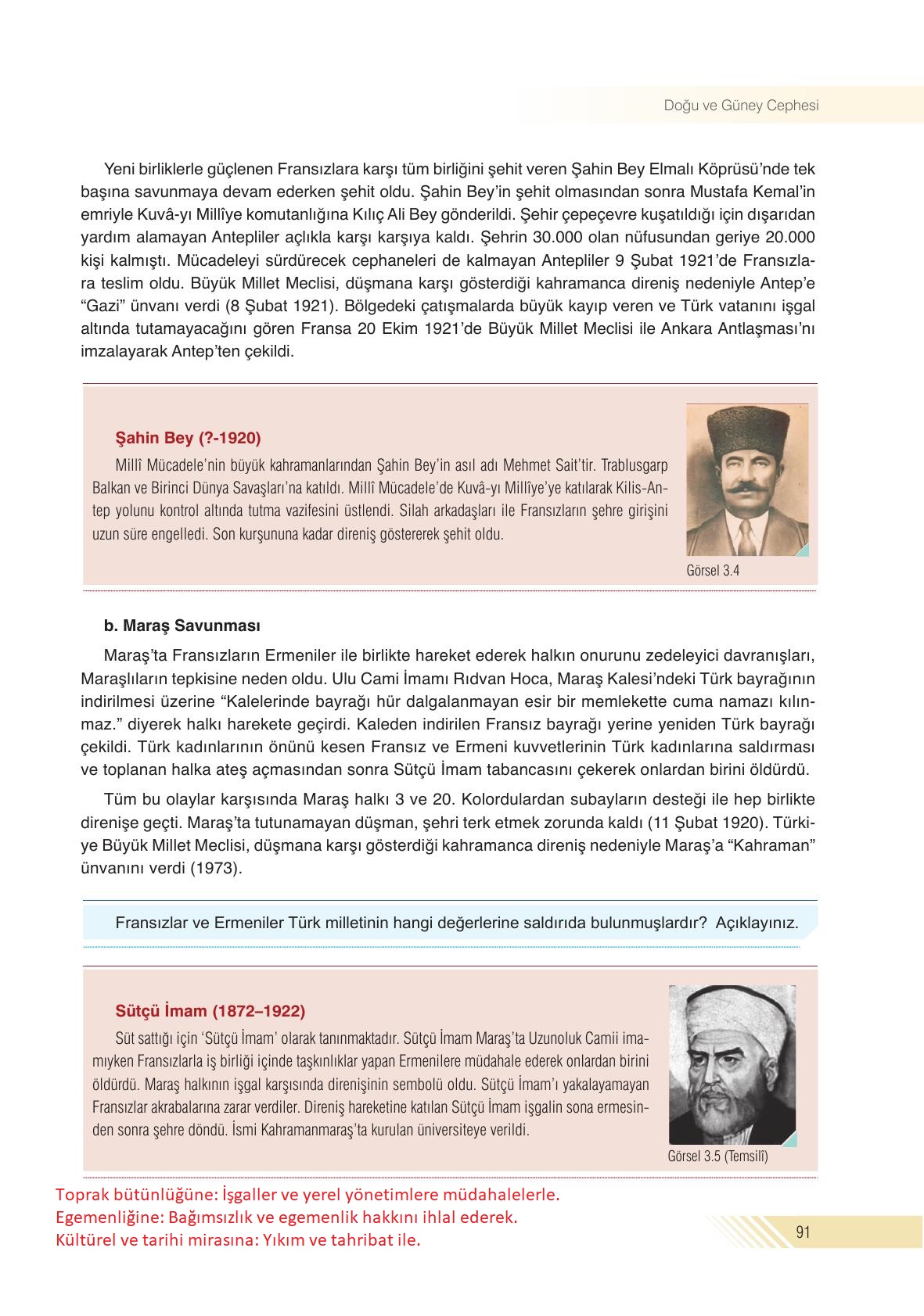 8. Sınıf Semih Ofset SEK Yayınları İnkılap Tarihi Ders Kitabı Sayfa 91 Cevapları