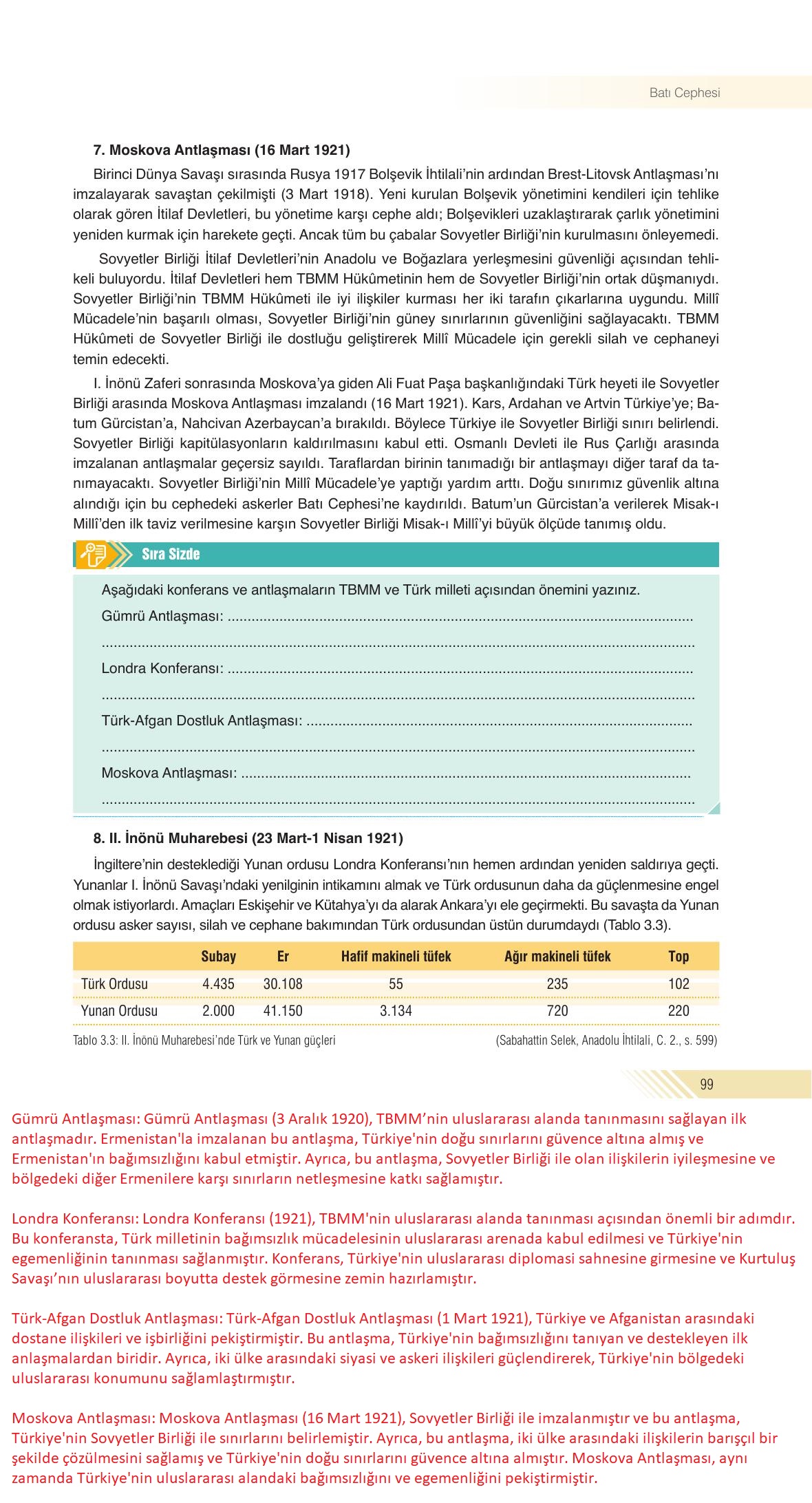 8. Sınıf Semih Ofset SEK Yayınları İnkılap Tarihi Ders Kitabı Sayfa 99 Cevapları