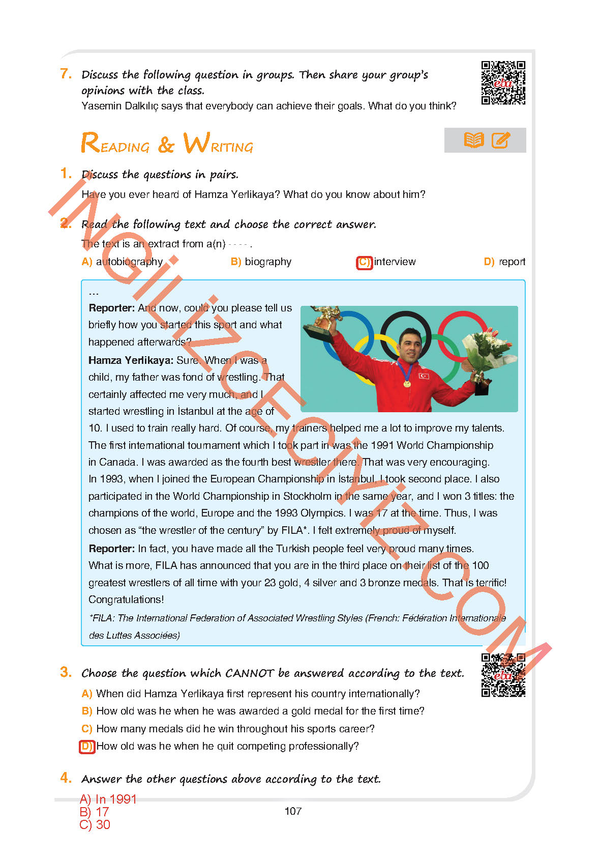 11. Sınıf Yıldırım Yayınları İngilizce Ders Kitabı Sayfa 107 Cevapları 11. Sınıf Yıldırım Yayınları İngilizce Ders Kitabı Sayfa 107 Cevapları