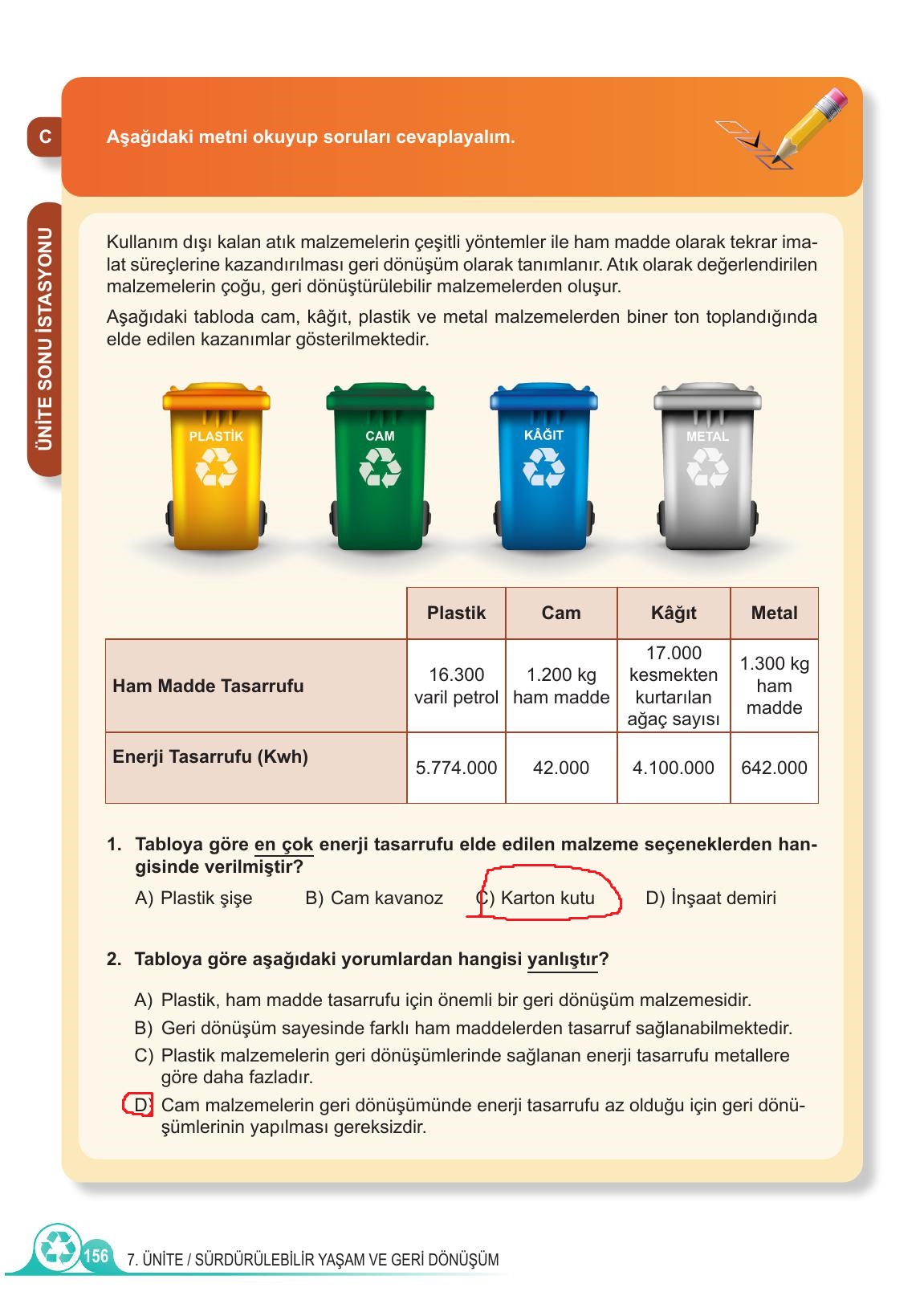 5. Sınıf Meb Yayınları 2. Kitap Fen Bilimleri Ders Kitabı Sayfa 156 Cevapları