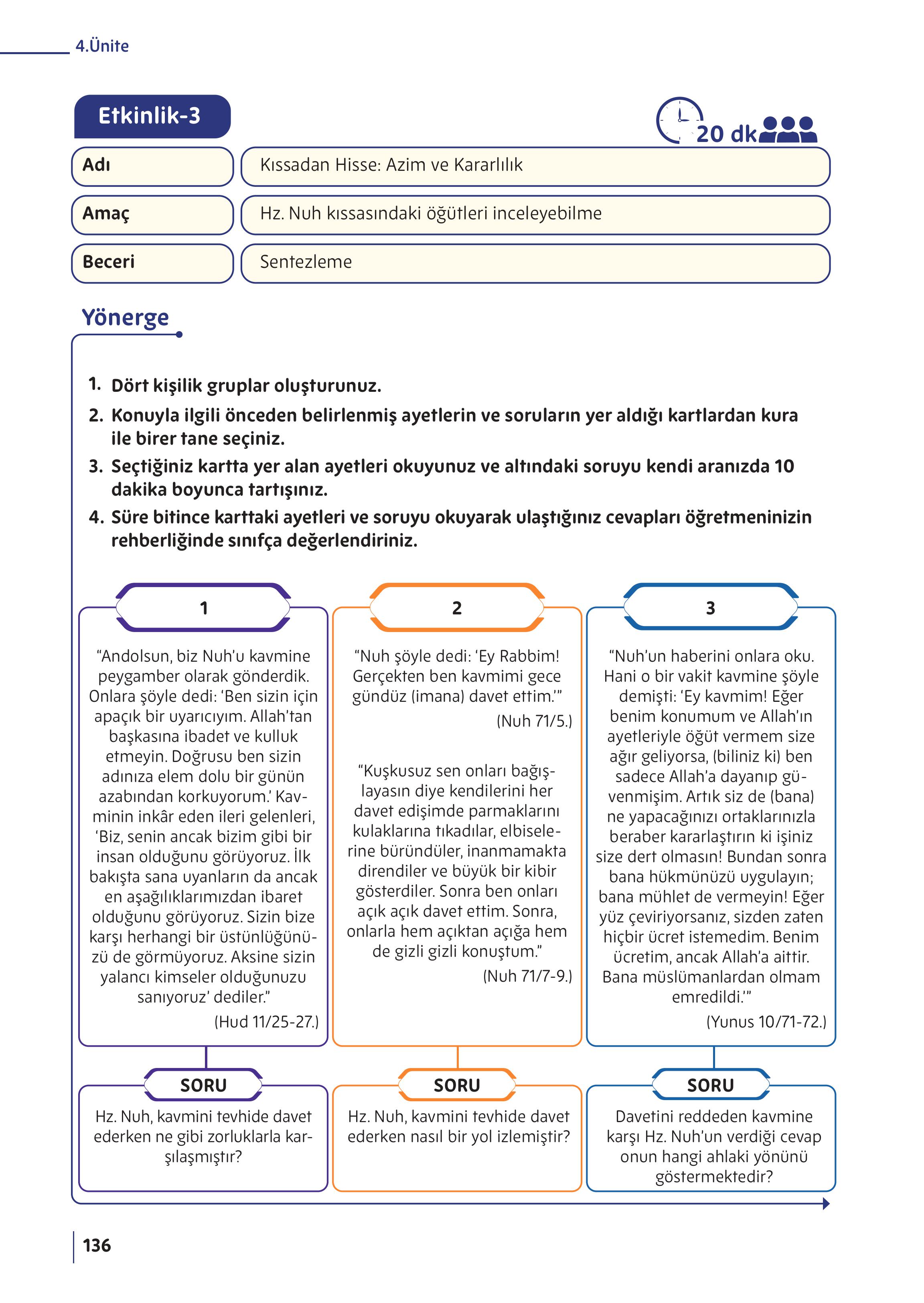 5. Sınıf Meb Yayınları Din Kültürü Ve Ahlak Bilgisi Ders Kitabı Sayfa 136 Cevapları