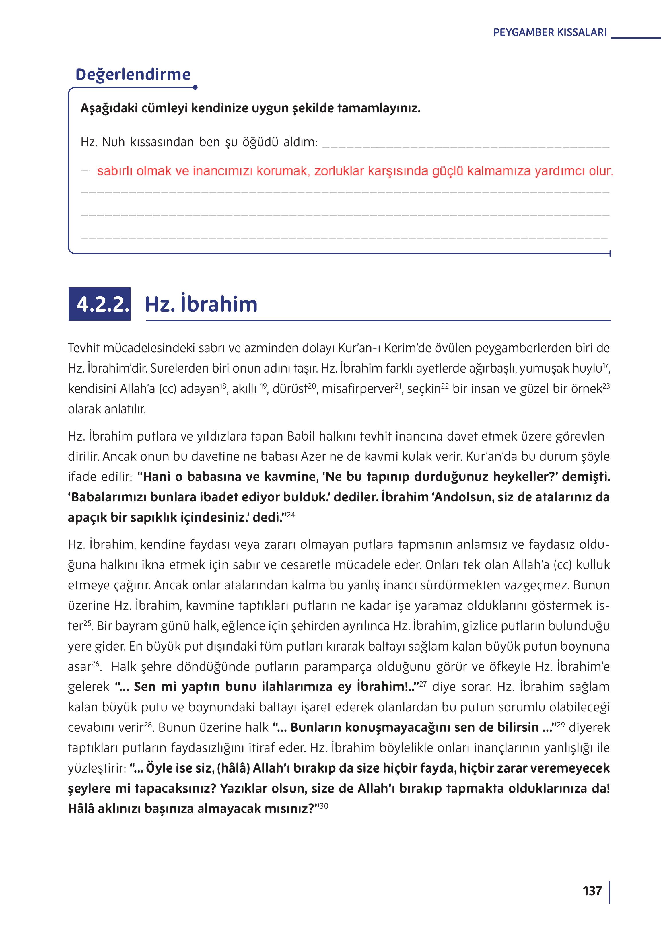 5. Sınıf Meb Yayınları Din Kültürü Ve Ahlak Bilgisi Ders Kitabı Sayfa 137 Cevapları