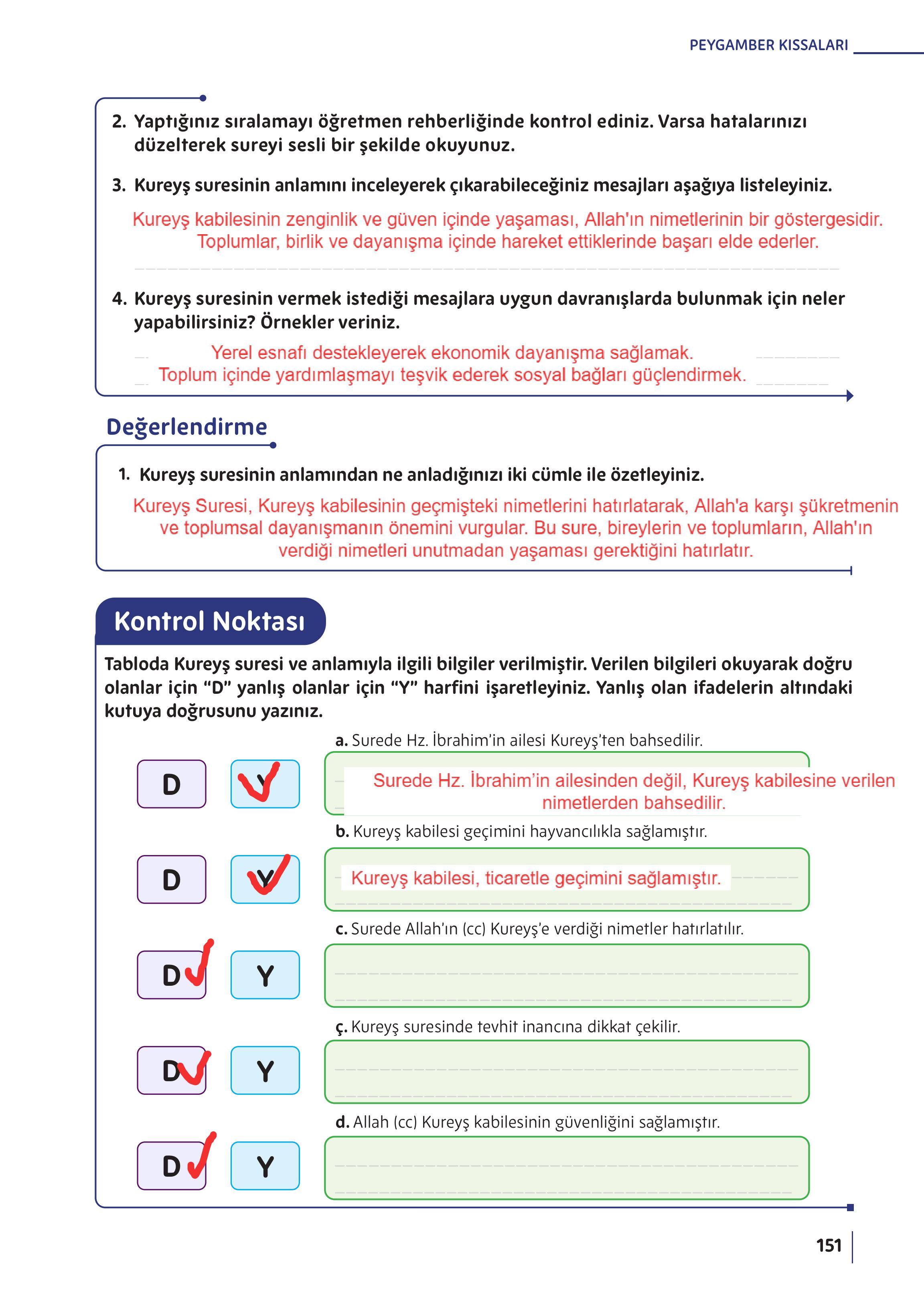 5. Sınıf Meb Yayınları Din Kültürü Ve Ahlak Bilgisi Ders Kitabı Sayfa 151 Cevapları