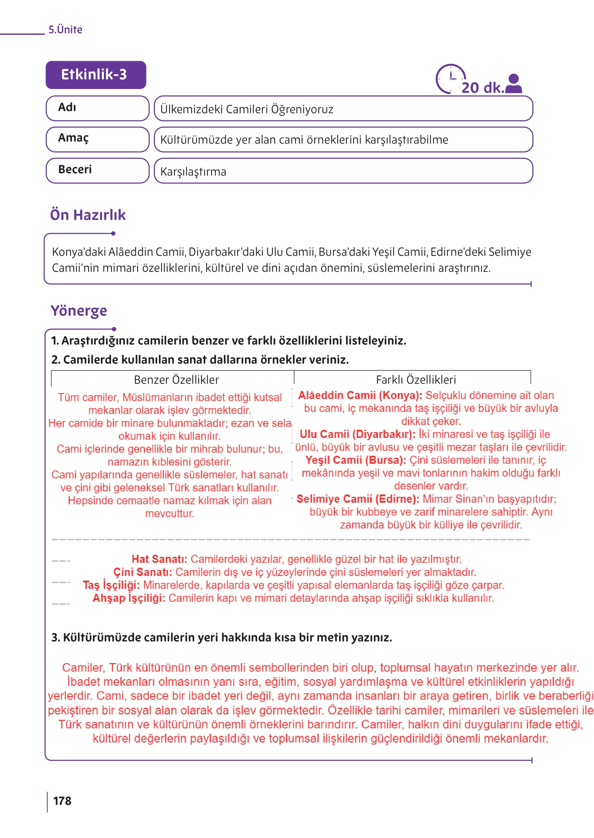 5. Sınıf Meb Yayınları Din Kültürü Ve Ahlak Bilgisi Ders Kitabı Sayfa 178 Cevapları