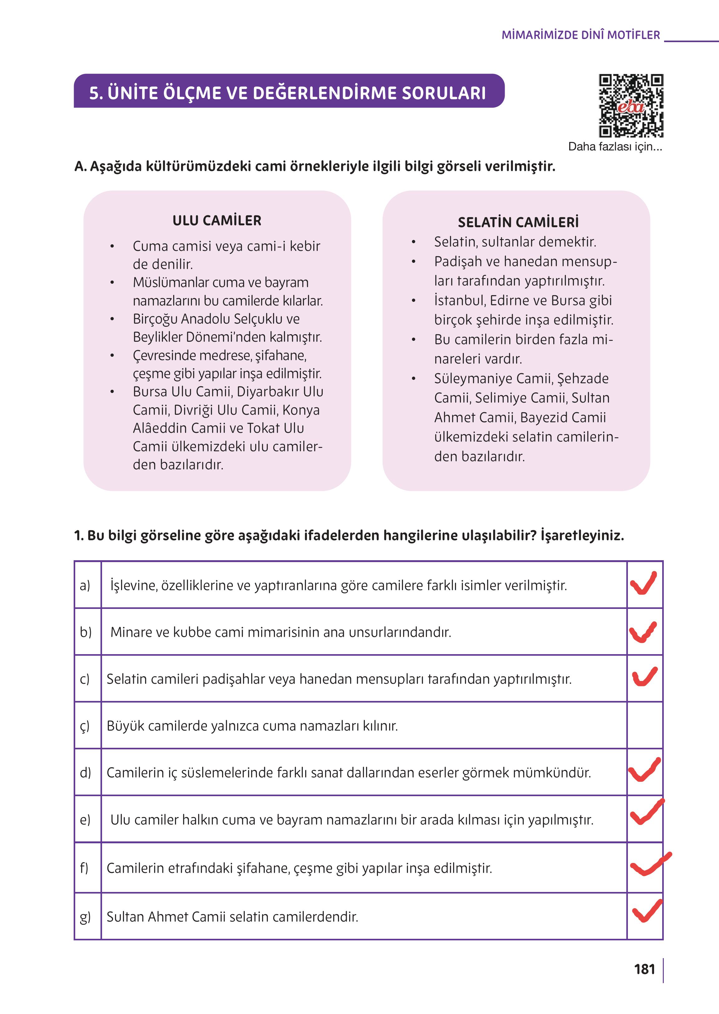 5. Sınıf Meb Yayınları Din Kültürü Ve Ahlak Bilgisi Ders Kitabı Sayfa 181 Cevapları