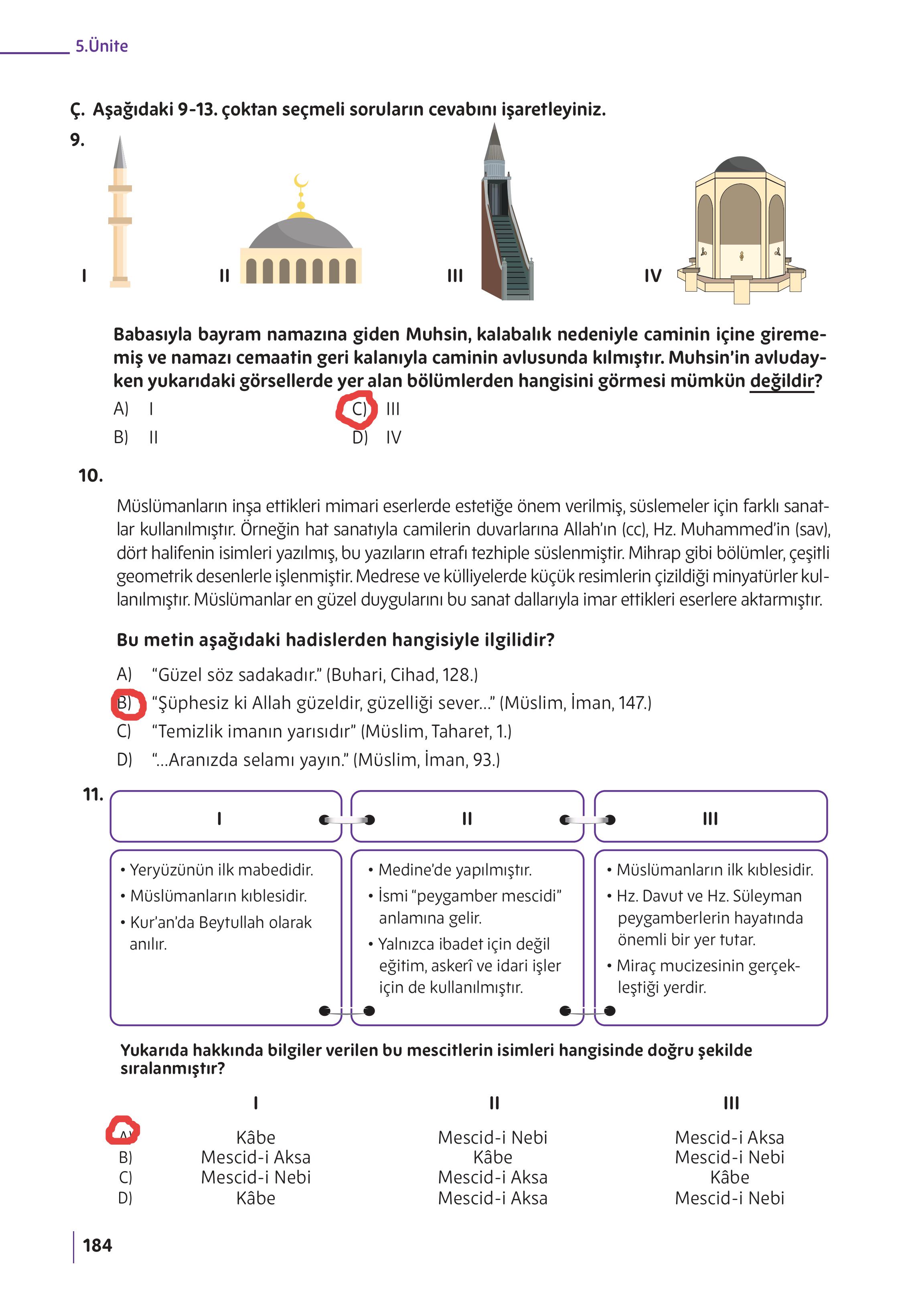 5. Sınıf Meb Yayınları Din Kültürü Ve Ahlak Bilgisi Ders Kitabı Sayfa 184 Cevapları