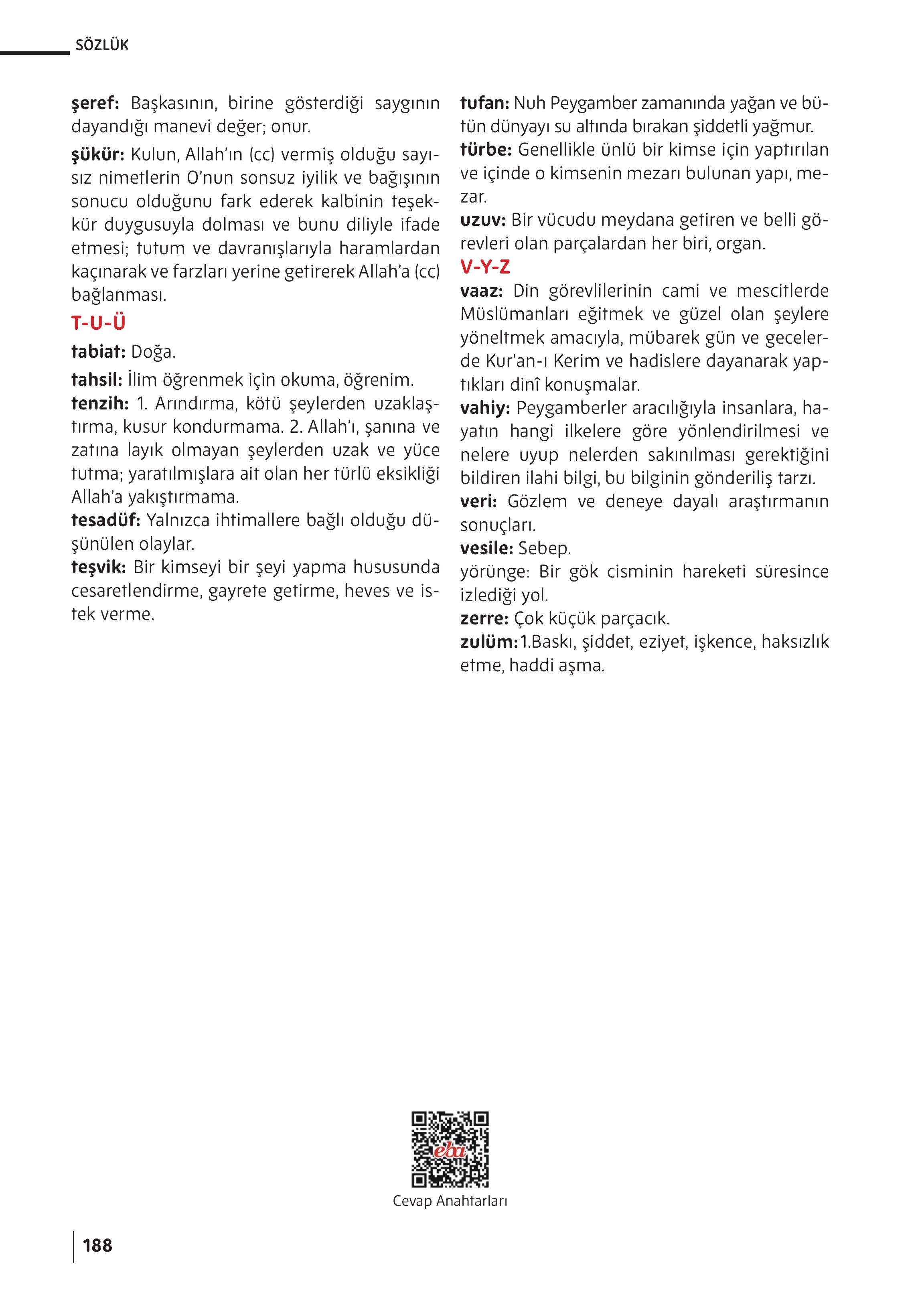 5. Sınıf Meb Yayınları Din Kültürü Ve Ahlak Bilgisi Ders Kitabı Sayfa 188 Cevapları