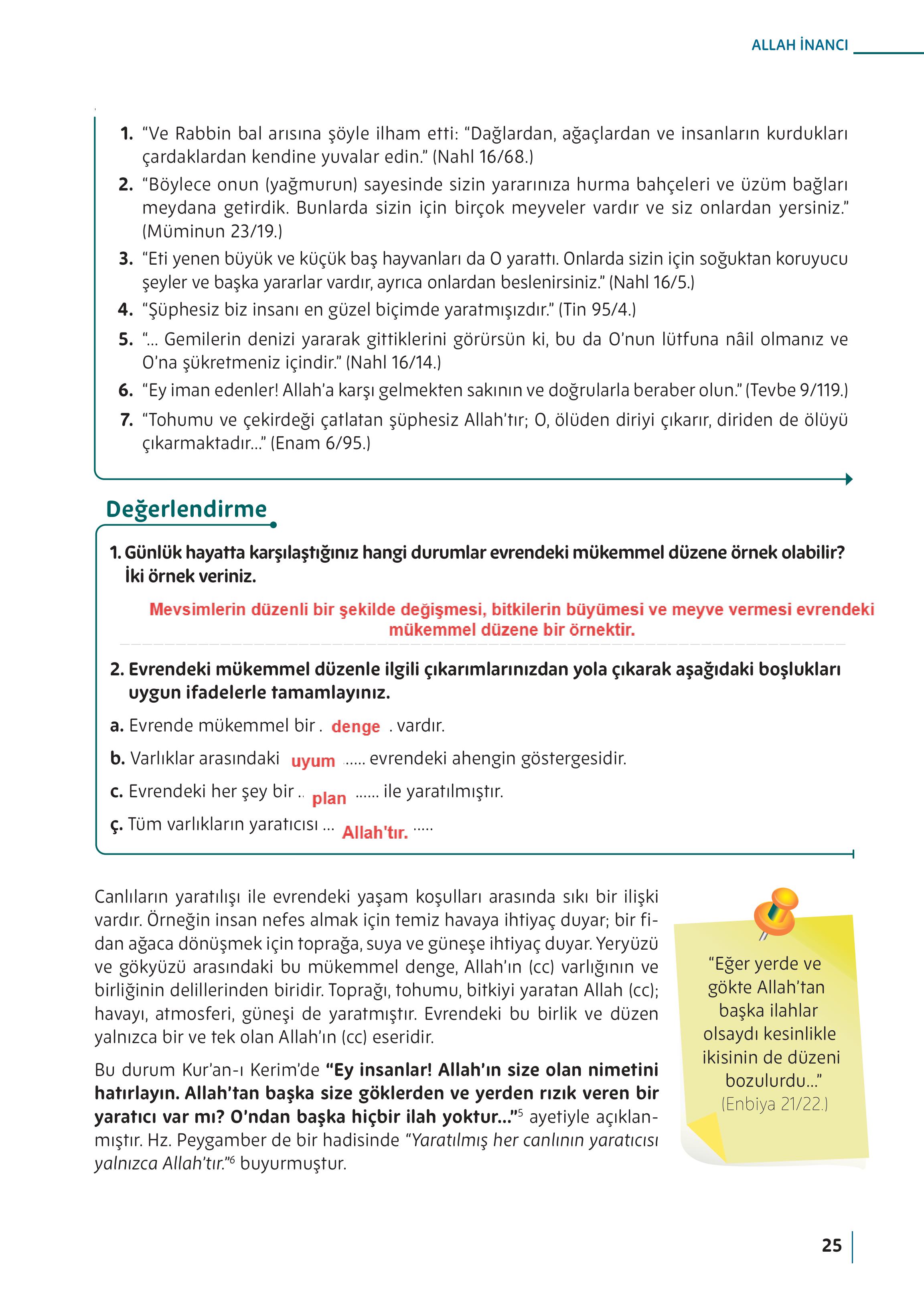 5. Sınıf Meb Yayınları Din Kültürü Ve Ahlak Bilgisi Ders Kitabı Sayfa 25 Cevapları