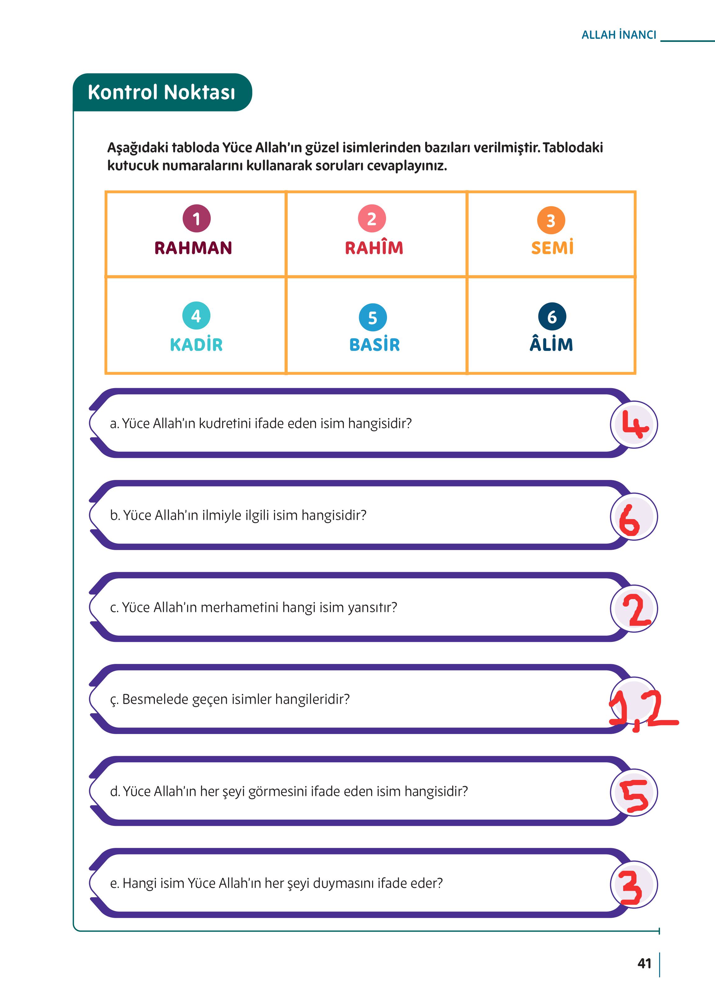 5. Sınıf Meb Yayınları Din Kültürü Ve Ahlak Bilgisi Ders Kitabı Sayfa 41 Cevapları