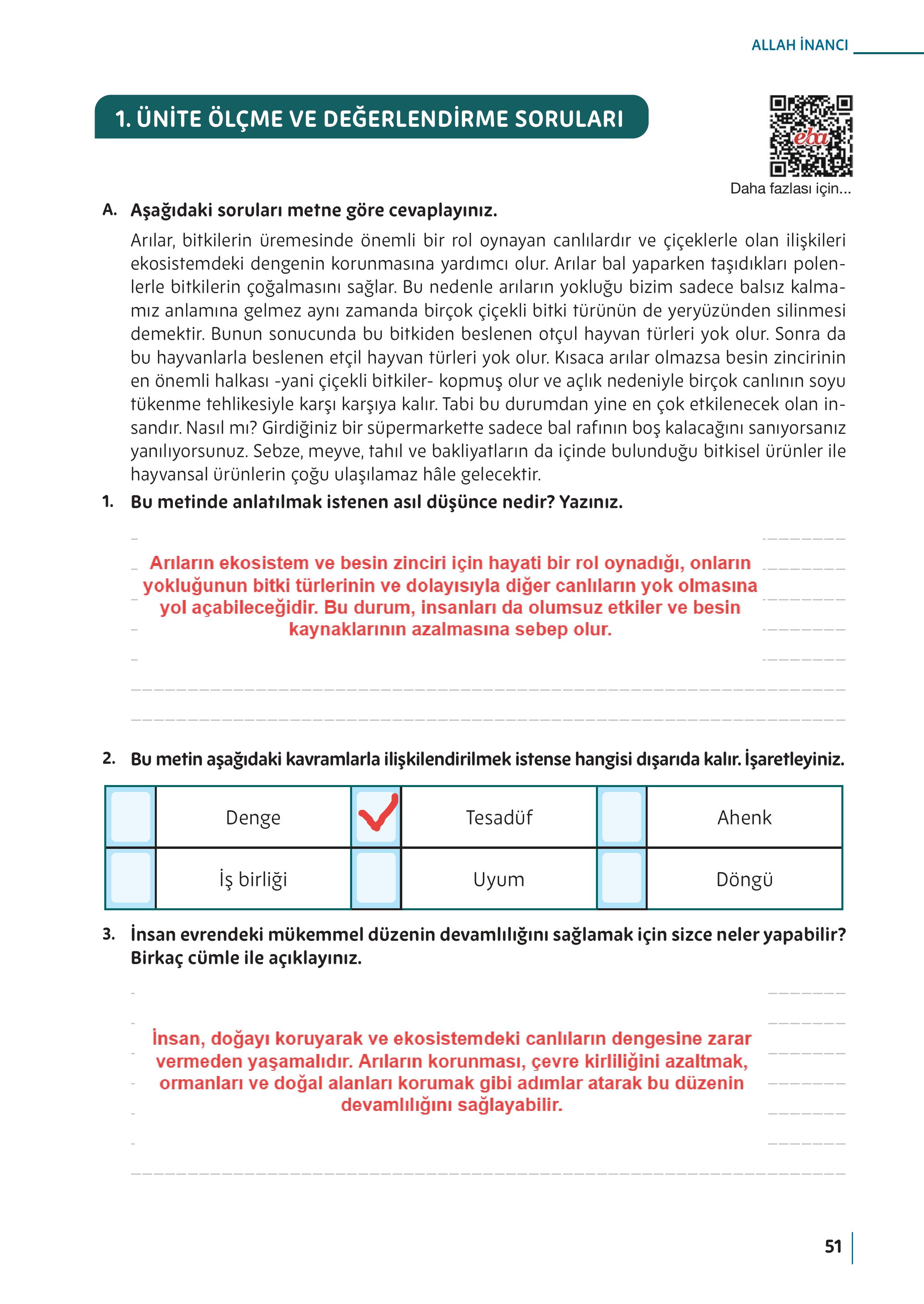 5. Sınıf Meb Yayınları Din Kültürü Ve Ahlak Bilgisi Ders Kitabı Sayfa 51 Cevapları