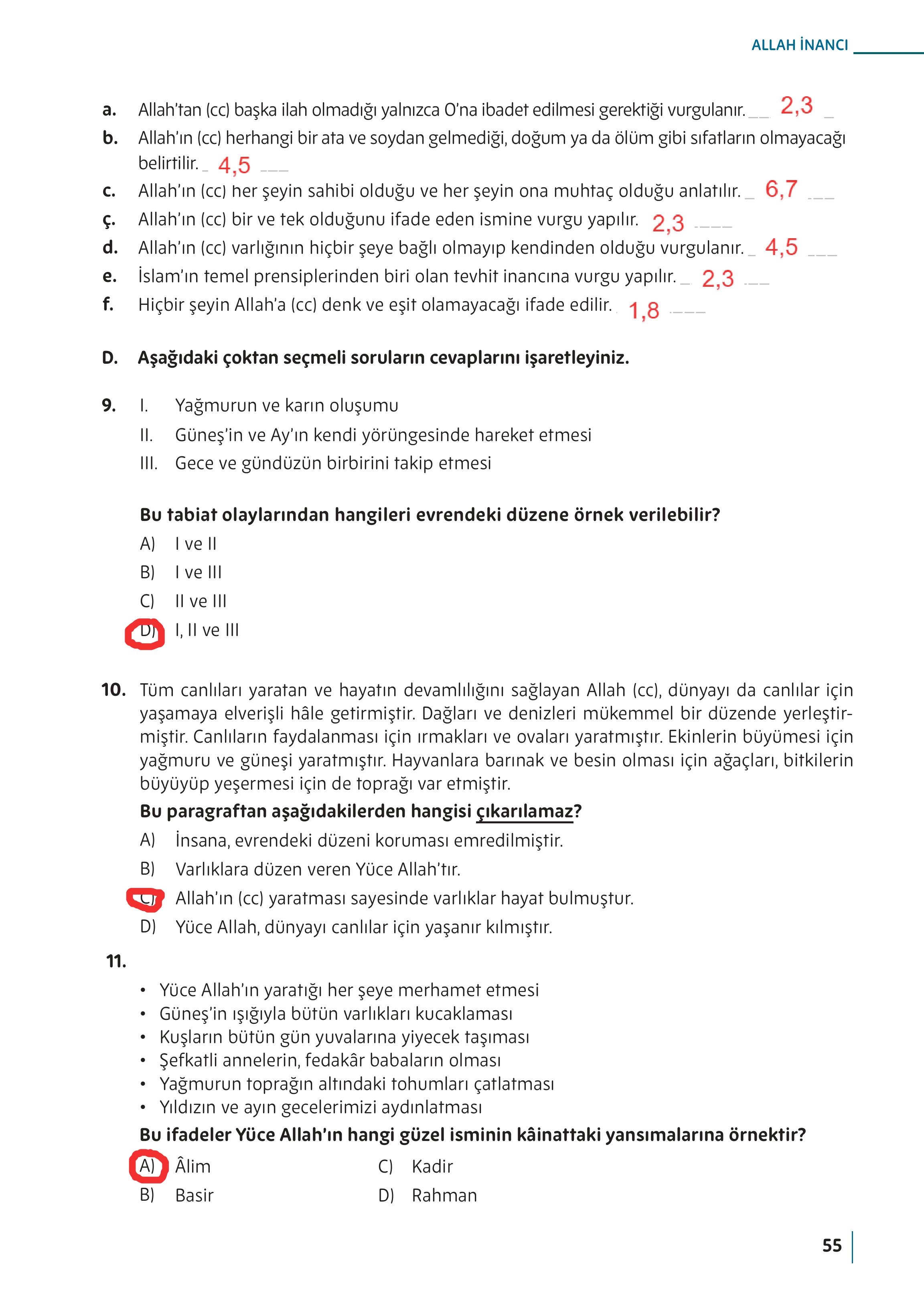 5. Sınıf Meb Yayınları Din Kültürü Ve Ahlak Bilgisi Ders Kitabı Sayfa 55 Cevapları