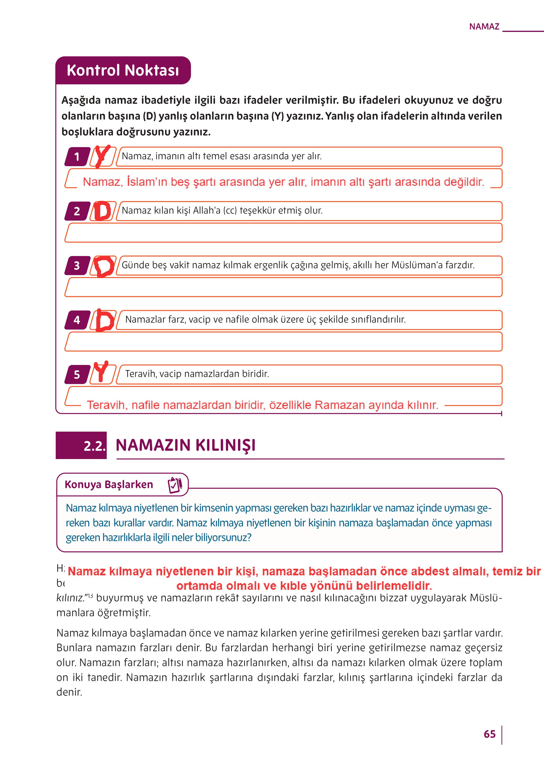 5. Sınıf Meb Yayınları Din Kültürü Ve Ahlak Bilgisi Ders Kitabı Sayfa 65 Cevapları