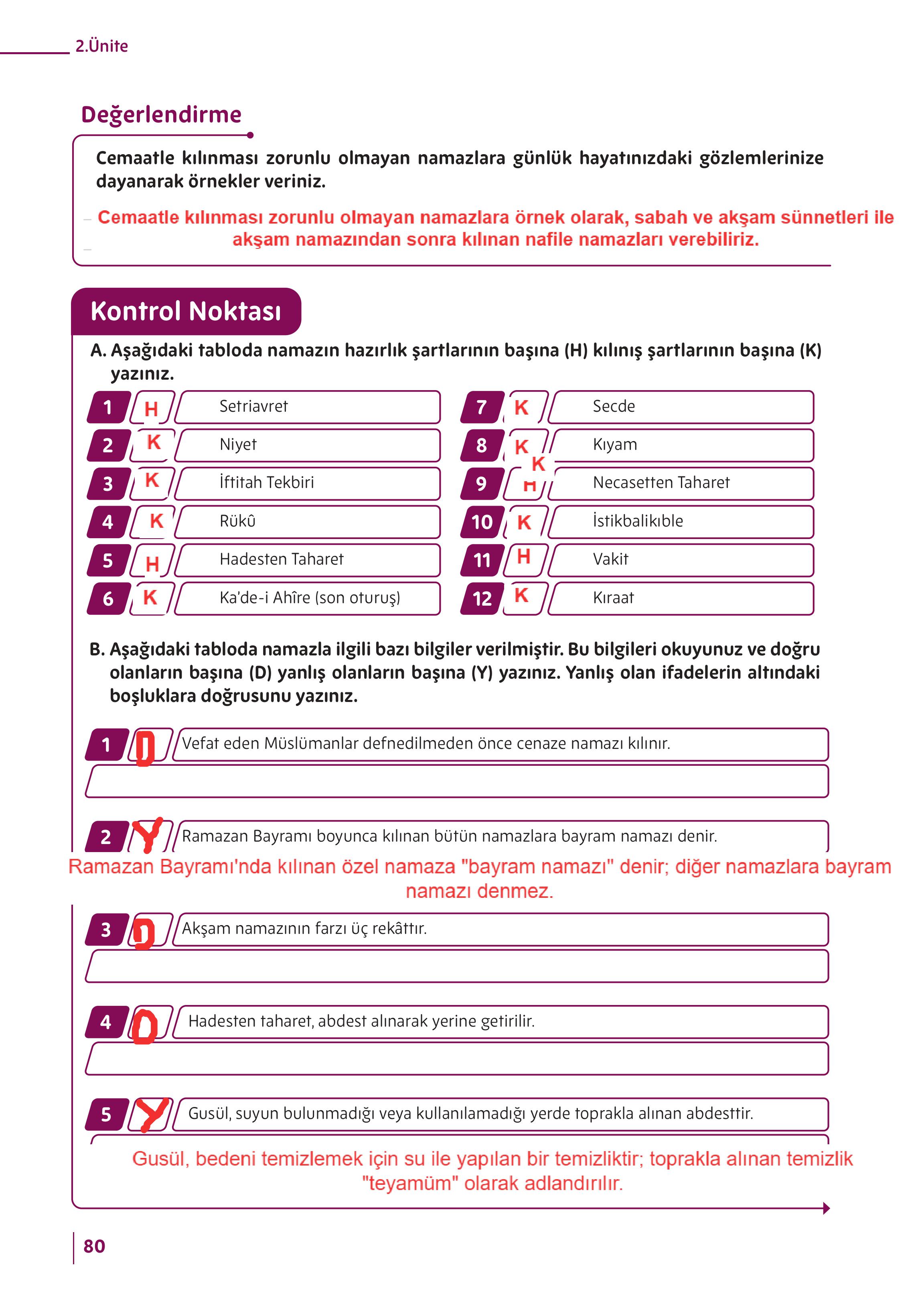 5. Sınıf Meb Yayınları Din Kültürü Ve Ahlak Bilgisi Ders Kitabı Sayfa 80 Cevapları