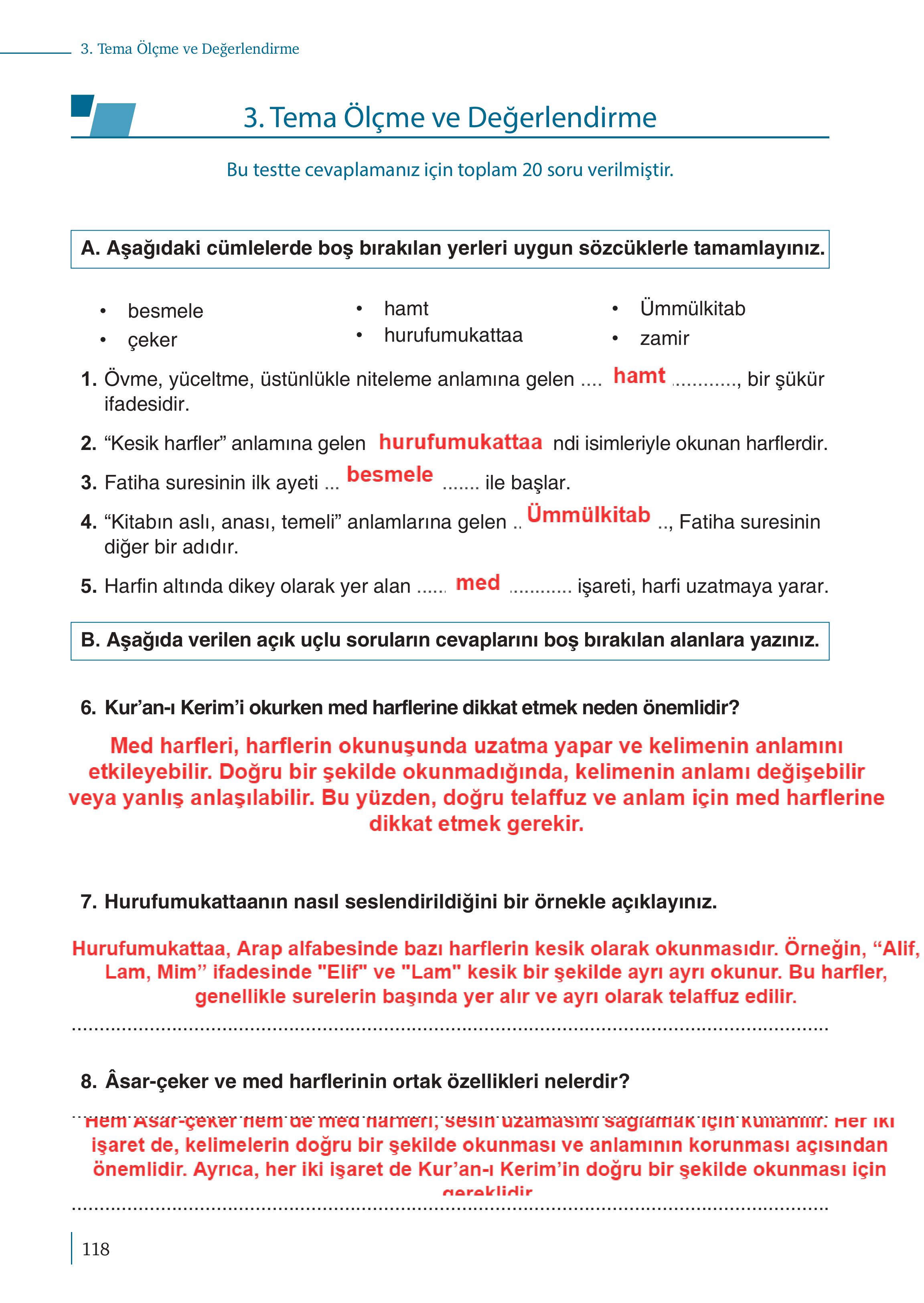 5. Sınıf Meb Yayınları Kur'an- Kerim Ders Kitabı Sayfa 118 Cevapları 5. Sınıf Meb Yayınları Kur'an- Kerim Ders Kitabı Sayfa 118 Cevapları