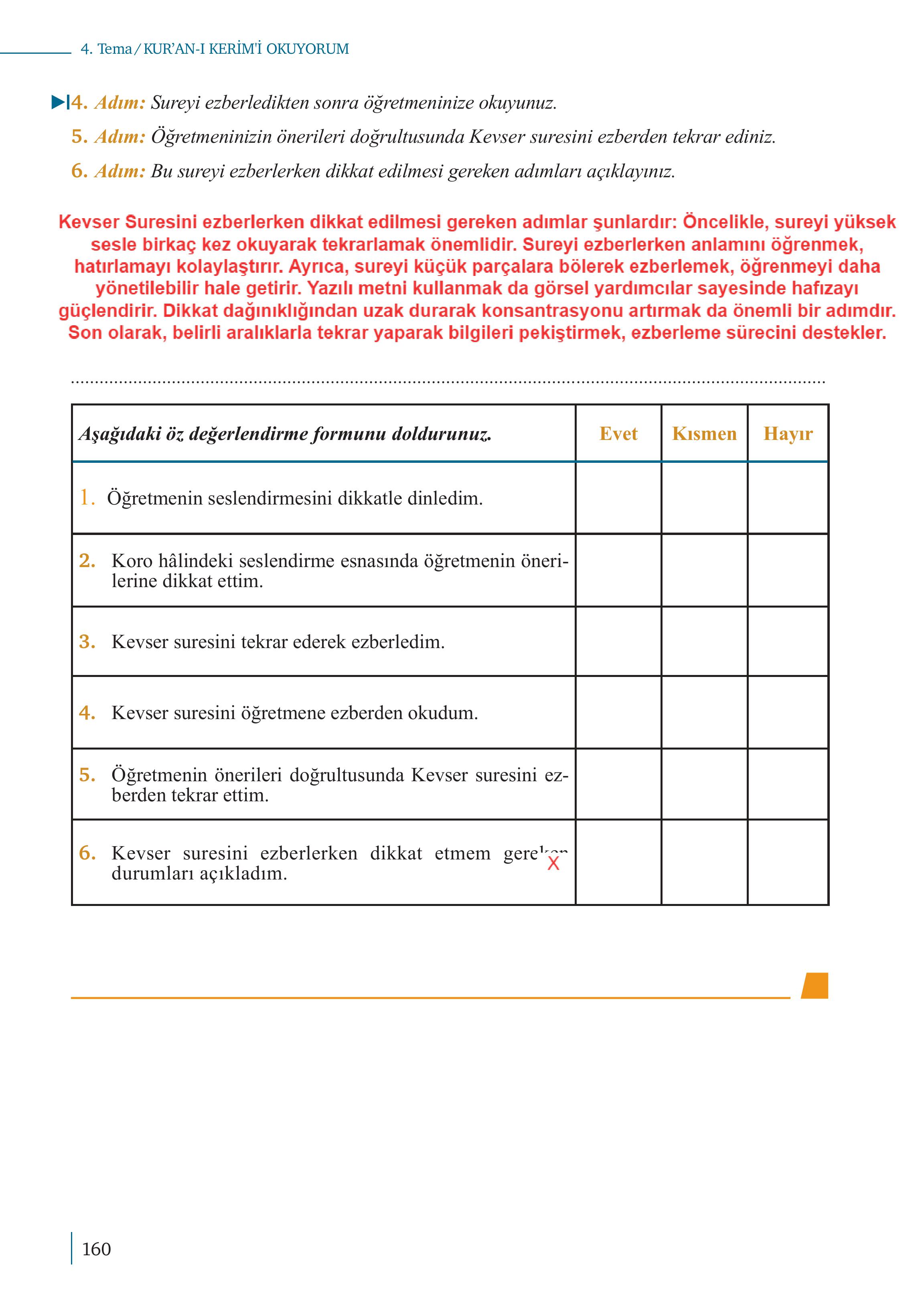 5. Sınıf Meb Yayınları Kur'an- Kerim Ders Kitabı Sayfa 160 Cevapları