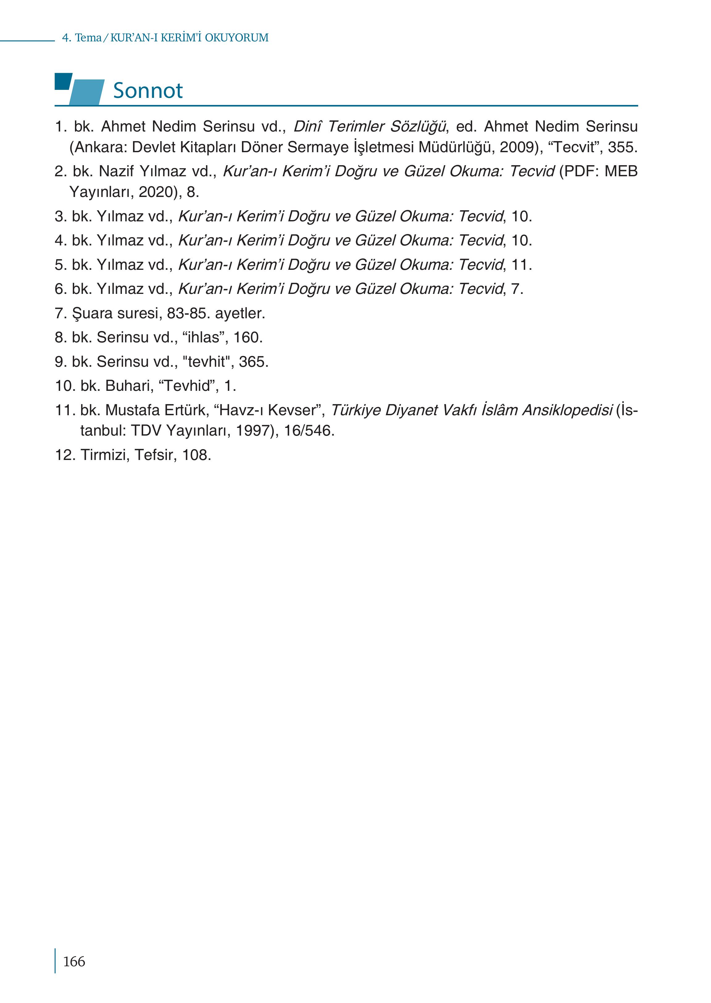 5. Sınıf Meb Yayınları Kur'an- Kerim Ders Kitabı Sayfa 166 Cevapları