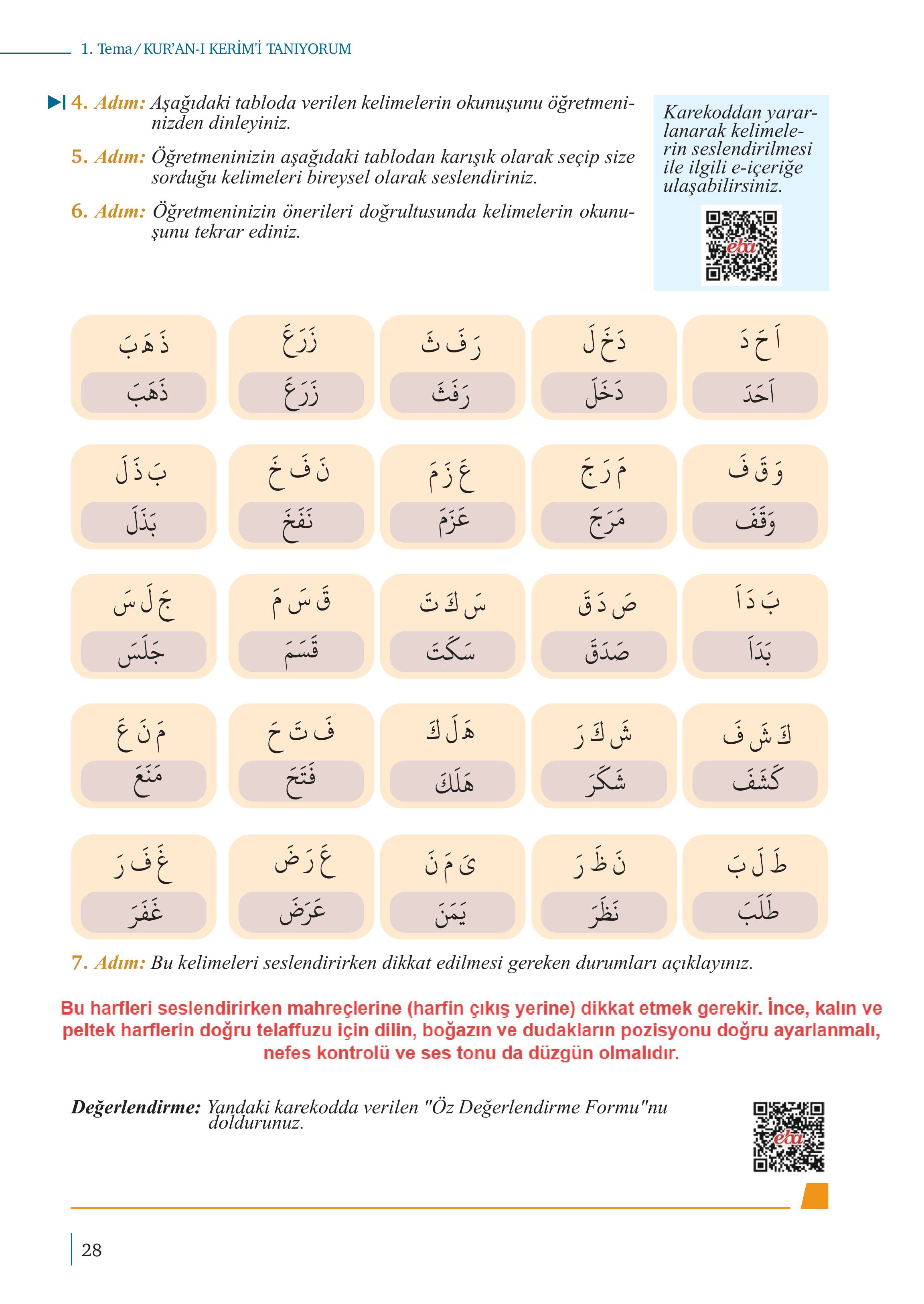 5. Sınıf Meb Yayınları Kur'an- Kerim Ders Kitabı Sayfa 28 Cevapları