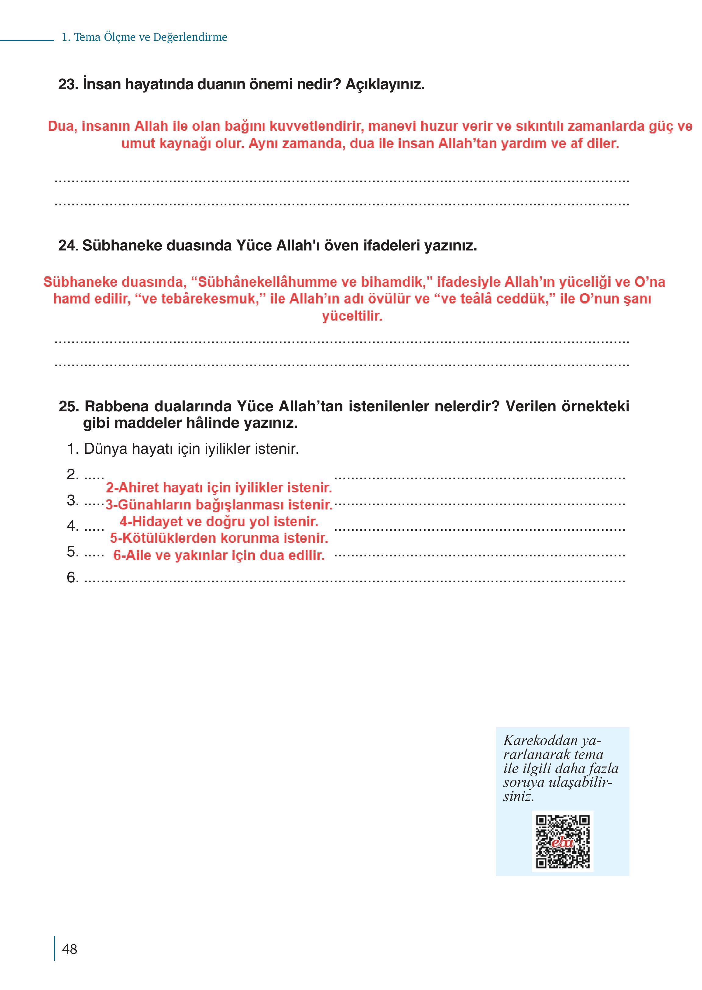 5. Sınıf Meb Yayınları Kur'an- Kerim Ders Kitabı Sayfa 48 Cevapları