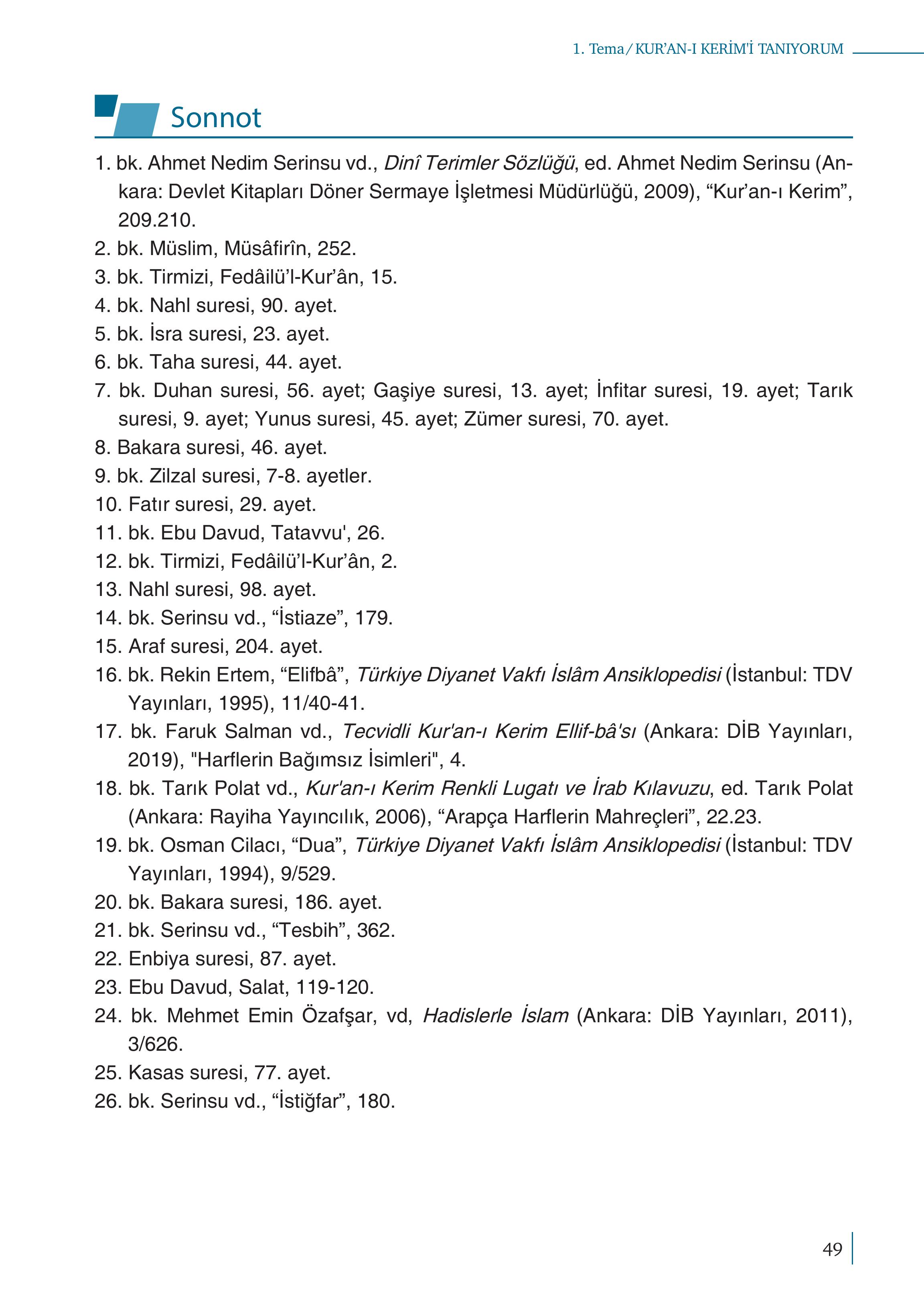 5. Sınıf Meb Yayınları Kur'an- Kerim Ders Kitabı Sayfa 49 Cevapları