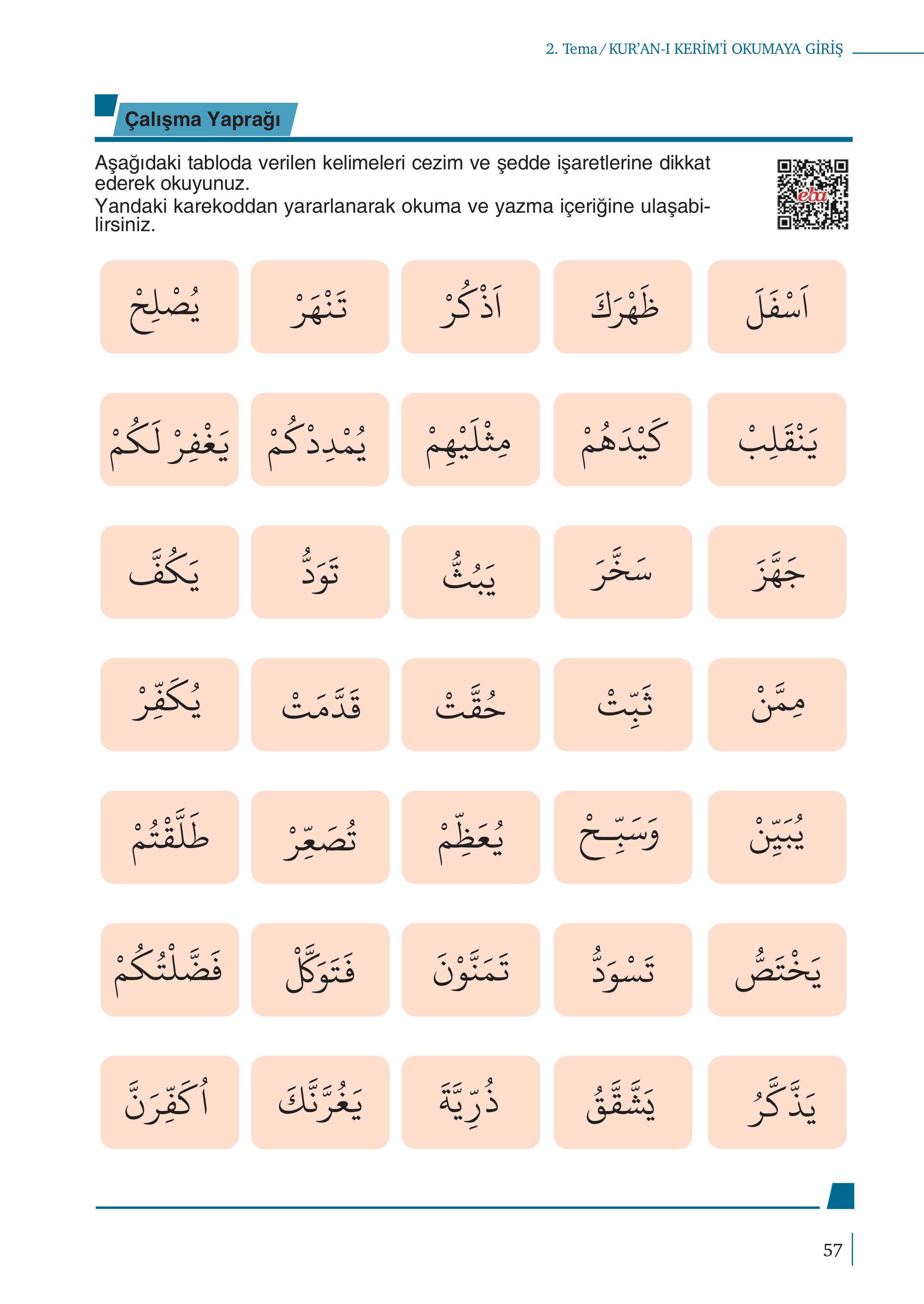5. Sınıf Meb Yayınları Kur'an- Kerim Ders Kitabı Sayfa 57 Cevapları