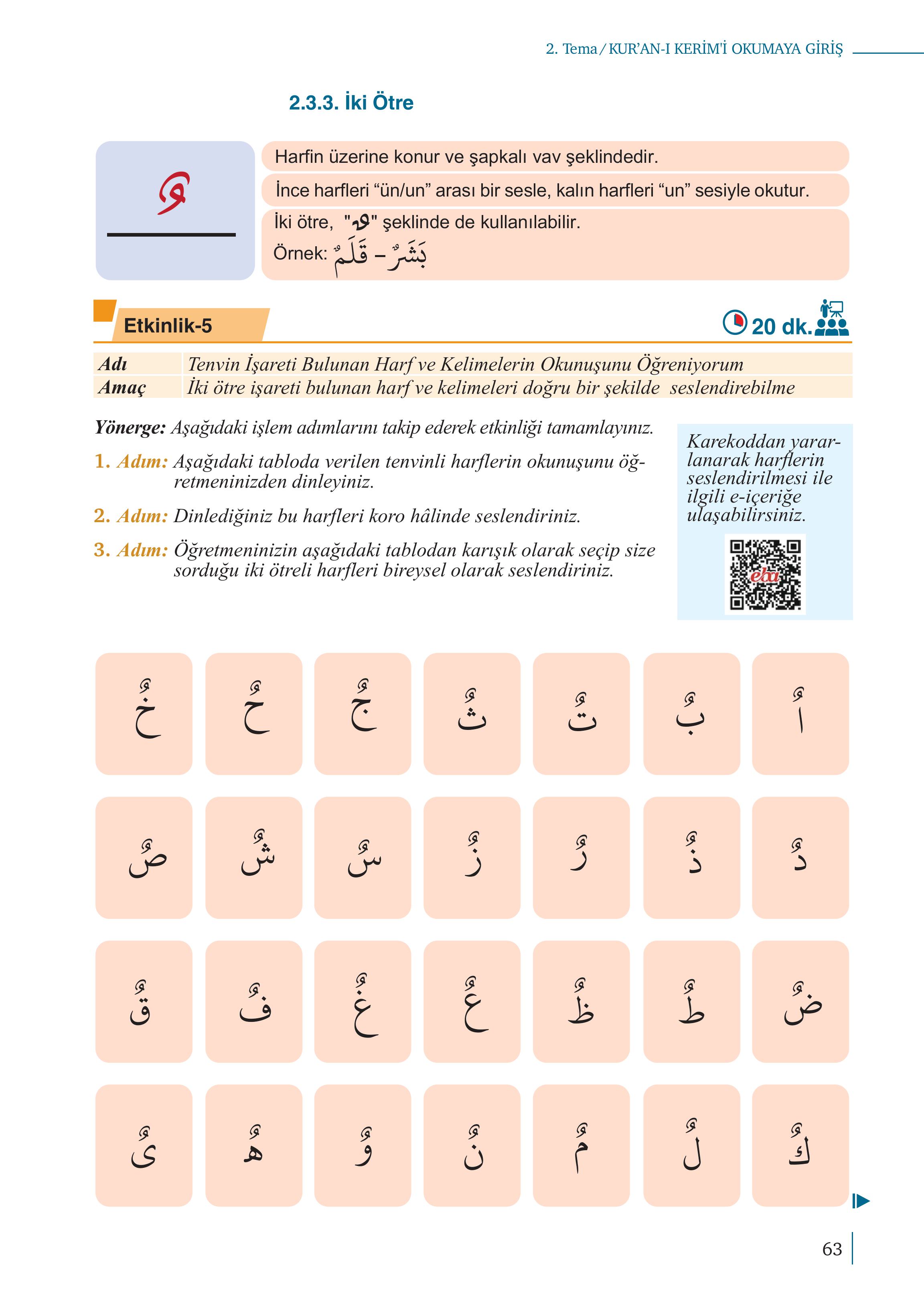 5. Sınıf Meb Yayınları Kur'an- Kerim Ders Kitabı Sayfa 63 Cevapları