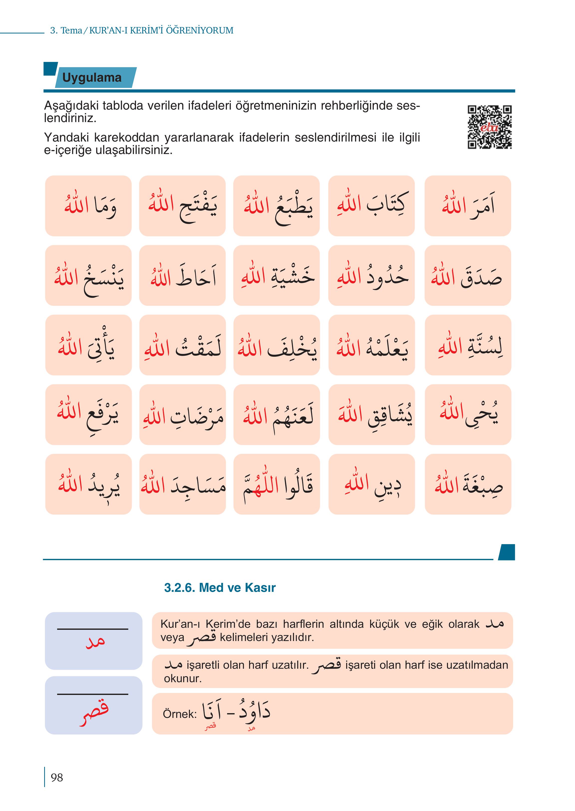 5. Sınıf Meb Yayınları Kur'an- Kerim Ders Kitabı Sayfa 98 Cevapları